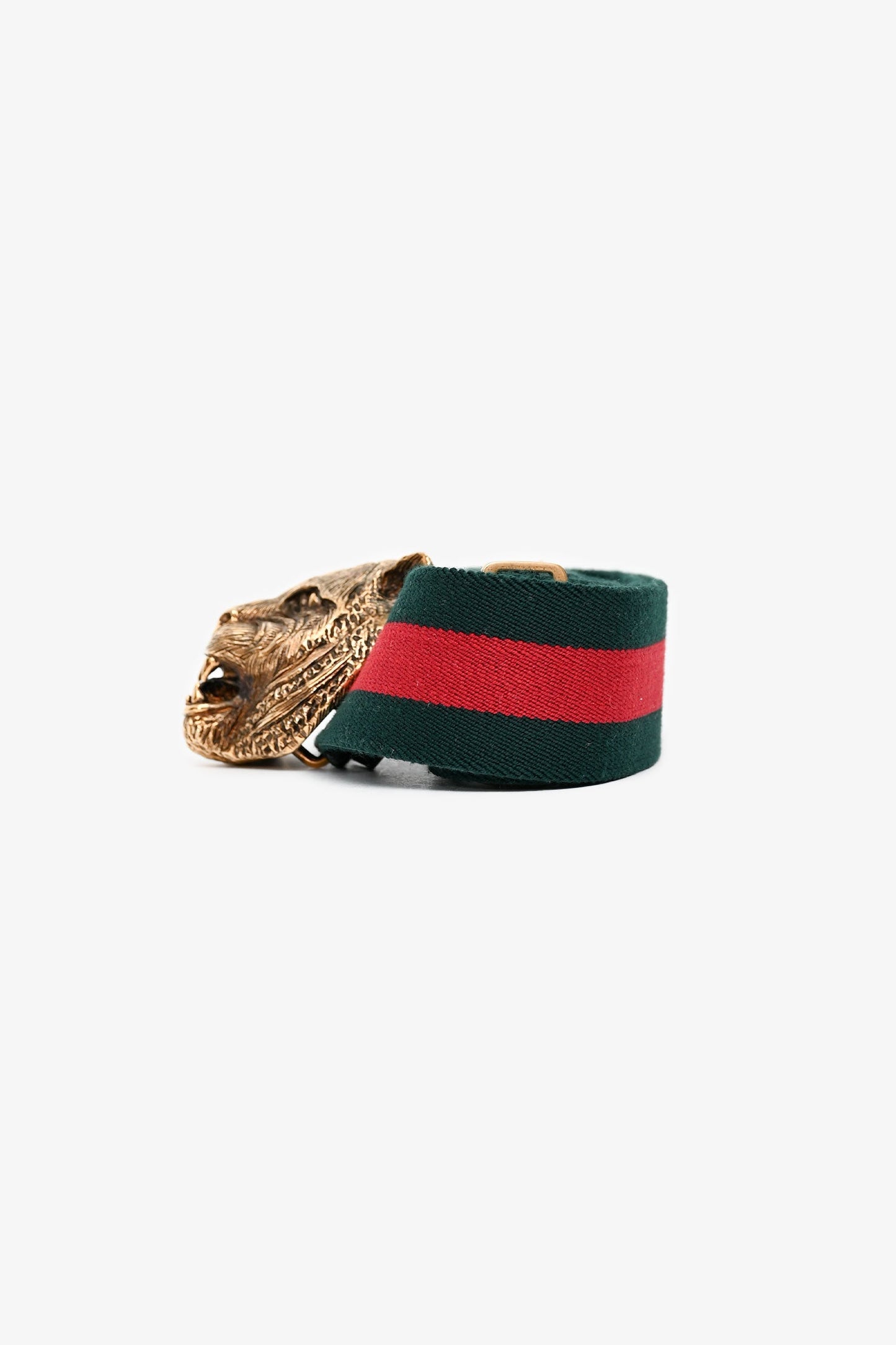 Gucci Canvas Red/Green Web Gold Tiger Buckle Belt Size 85/34