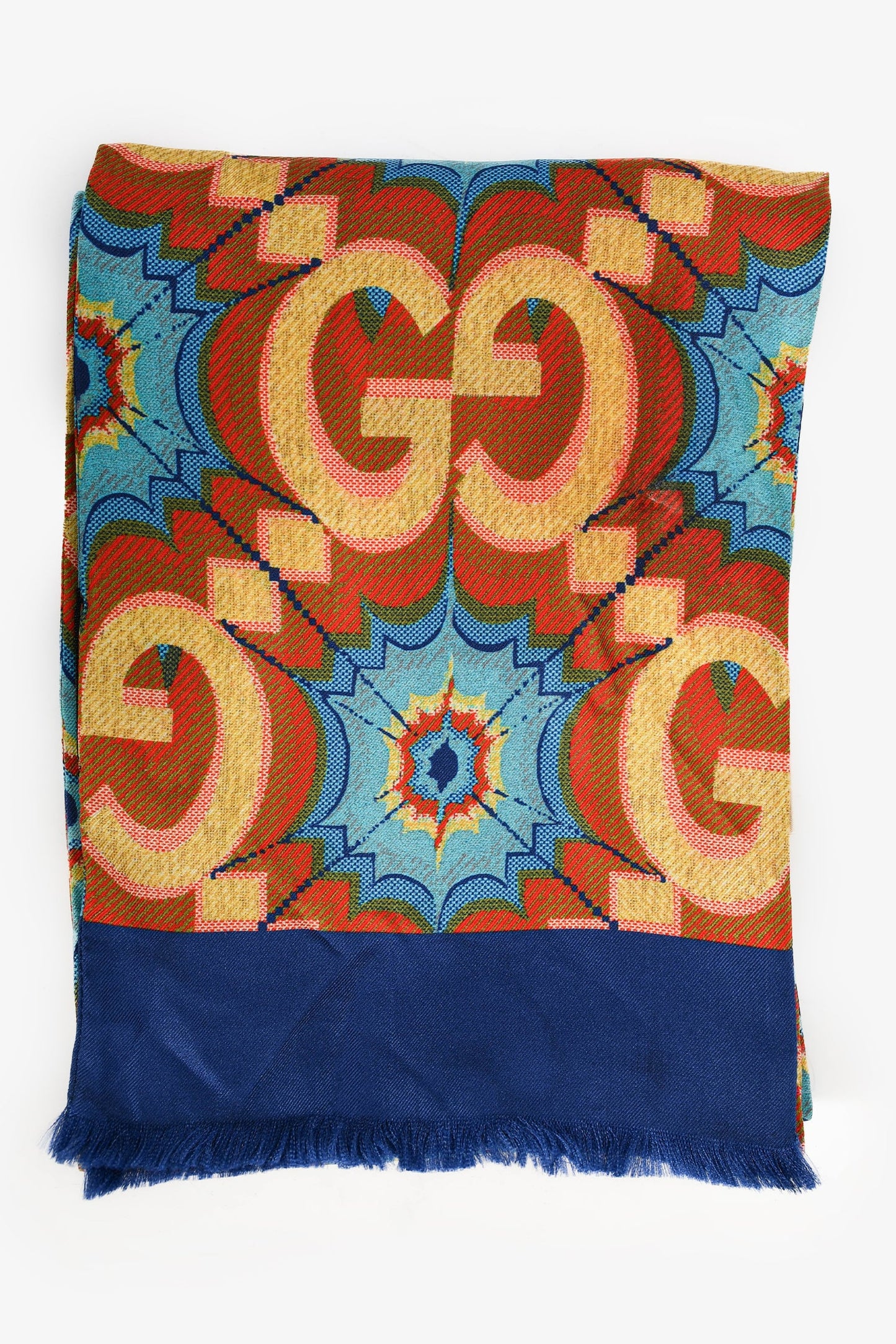 Gucci Brown/Blue Silk GG Graphic Scarf