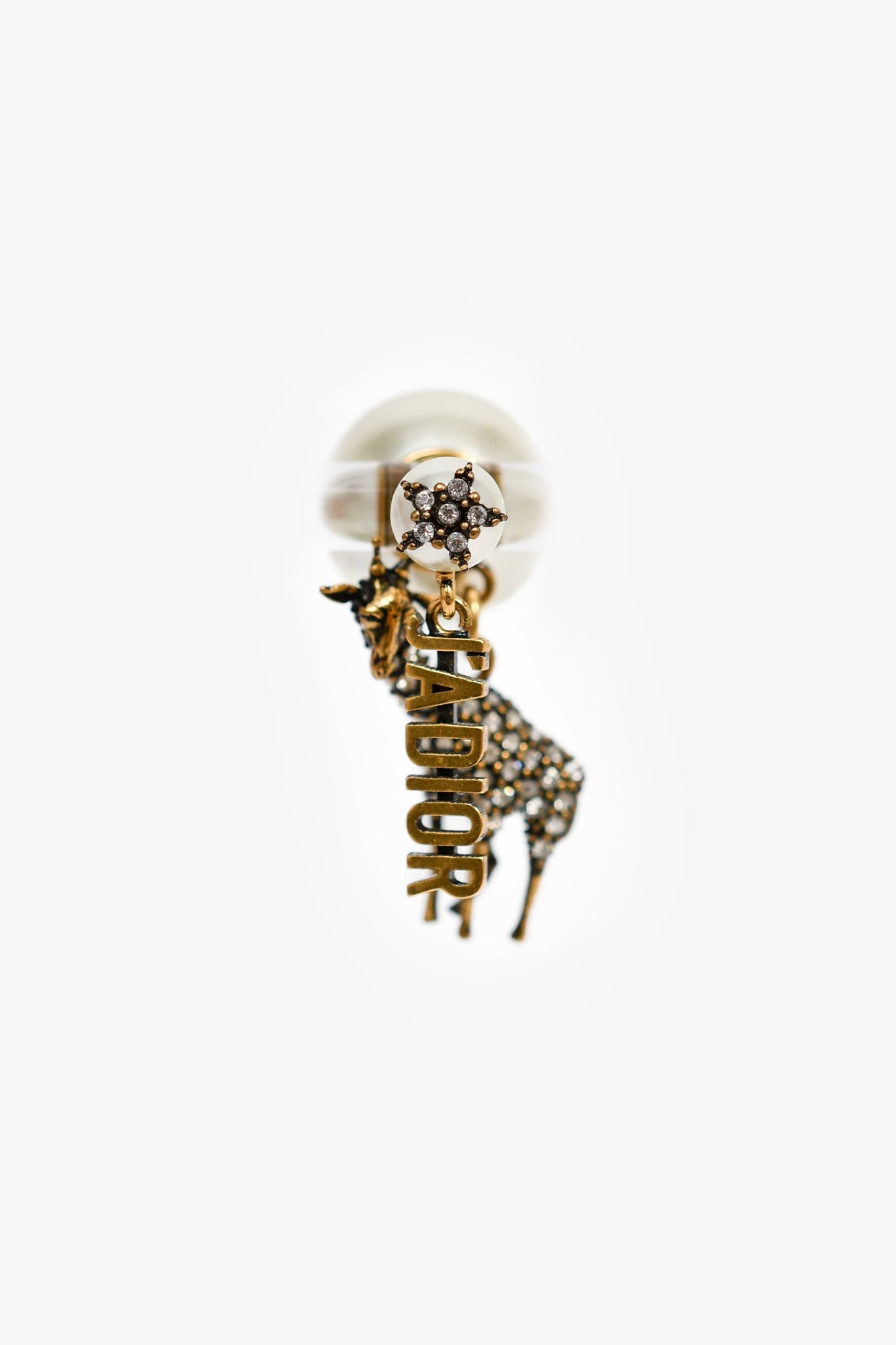 Christian Dior Gold Tone/Faux Pearl Crystal Studded Tribale Giraffe Earring