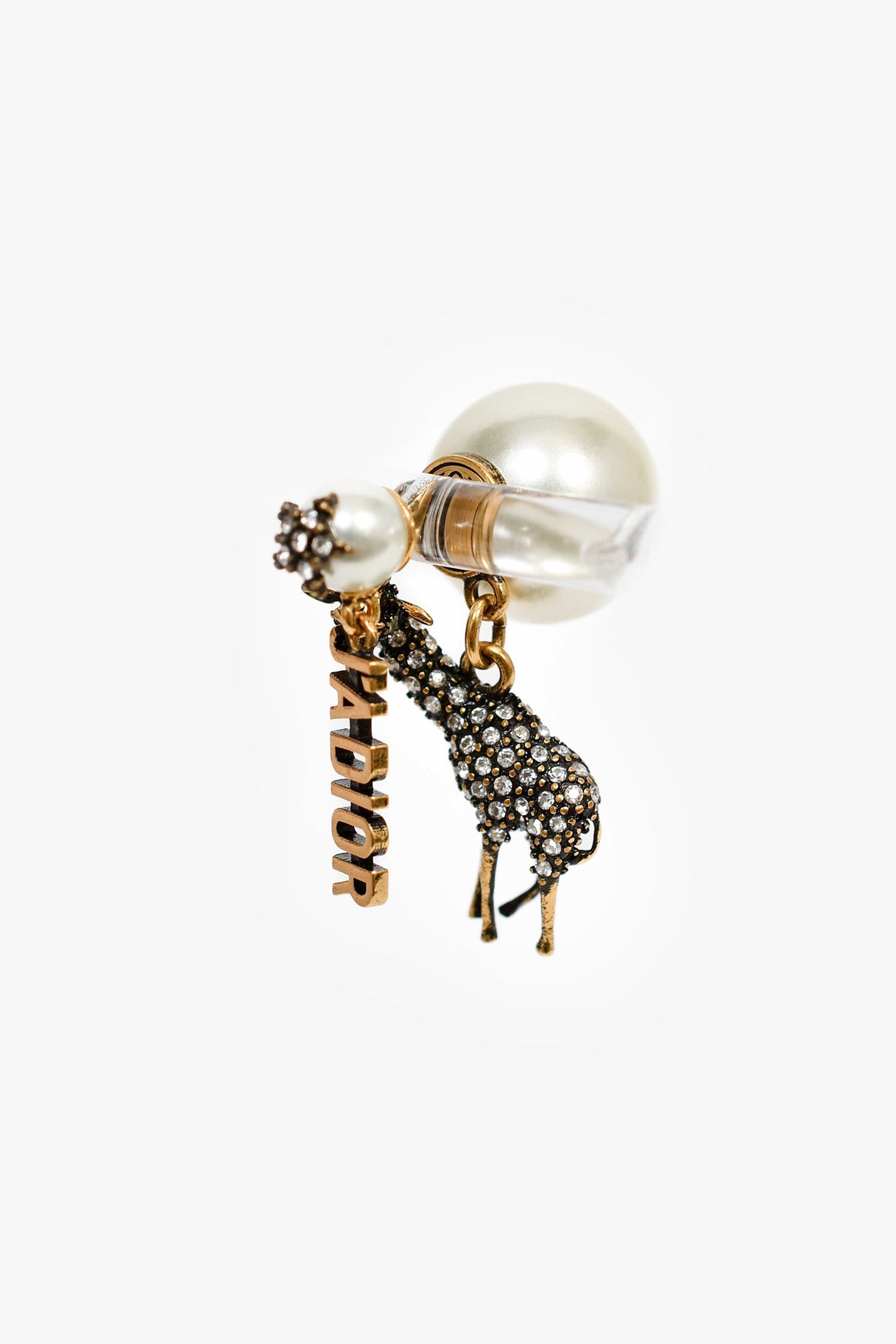 Christian Dior Gold Tone/Faux Pearl Crystal Studded Tribale Giraffe Earring