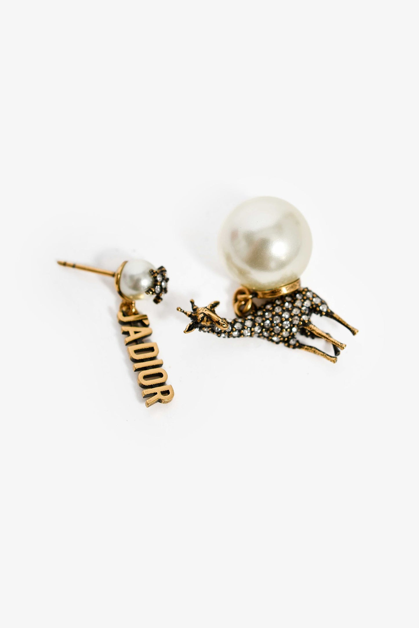 Christian Dior Gold Tone/Faux Pearl Crystal Studded Tribale Giraffe Earring