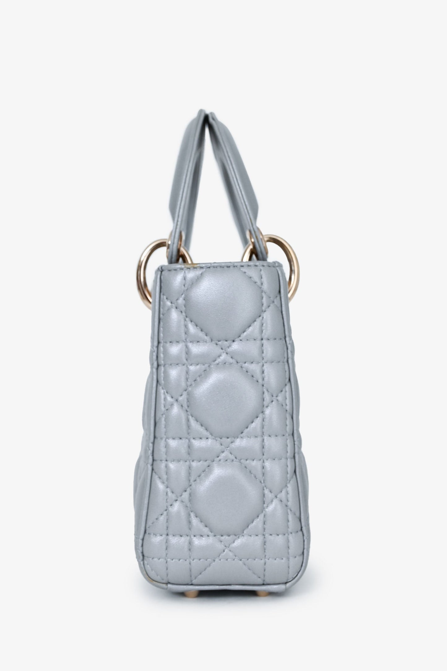 Christian Dior Grey Shimmer Leather Cannage Mini Lady Dior with Strap