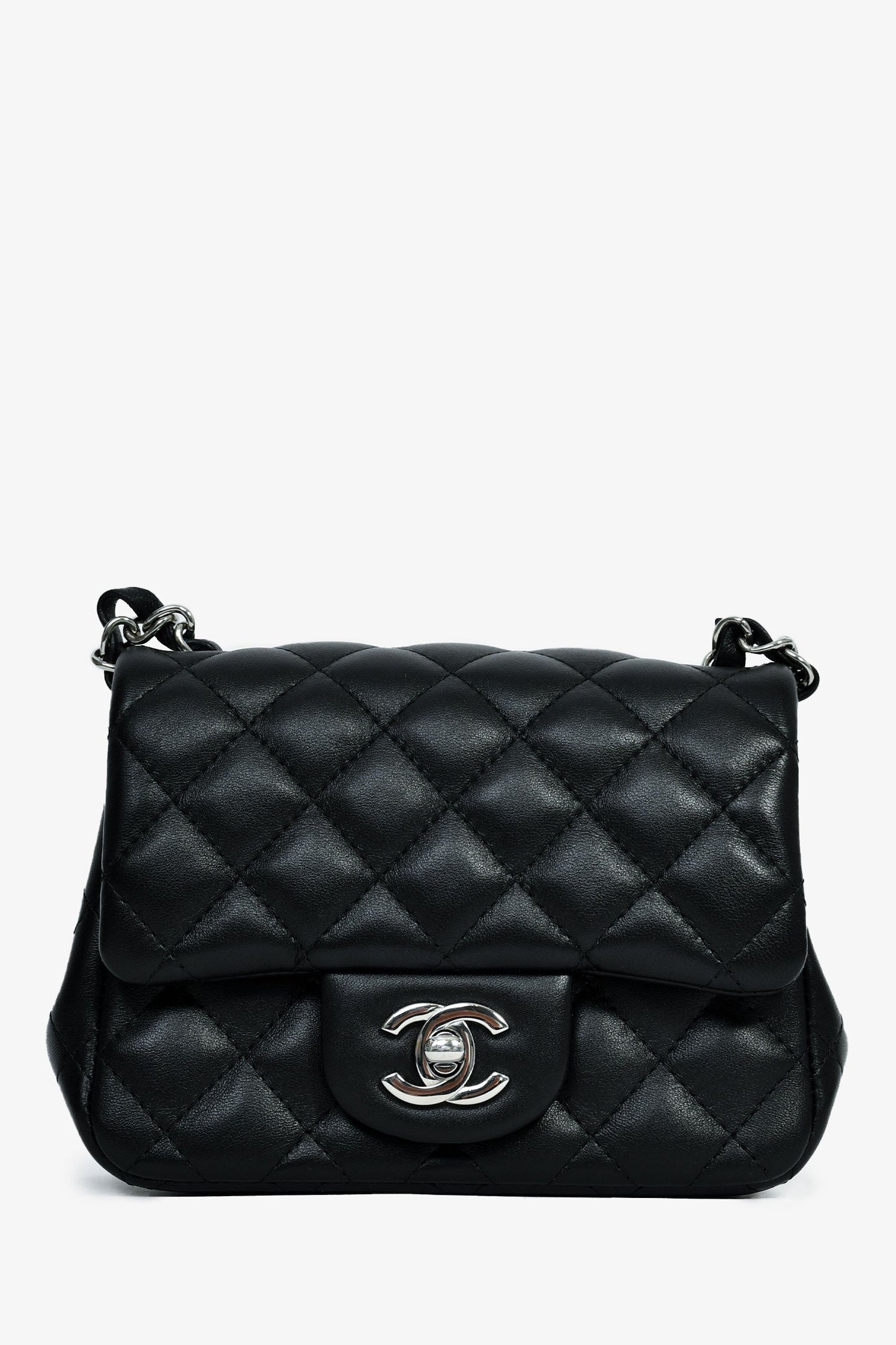 Chanel™ 2021 Black Lambskin Mini Square Crossbody Bag