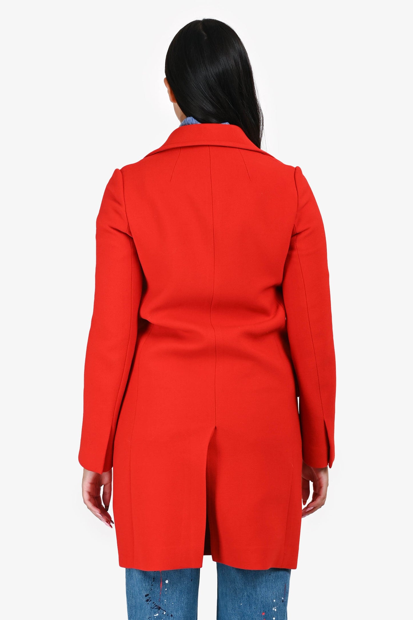 Christian Dior Red Wool Black Buttoned Midi Coat Size 6