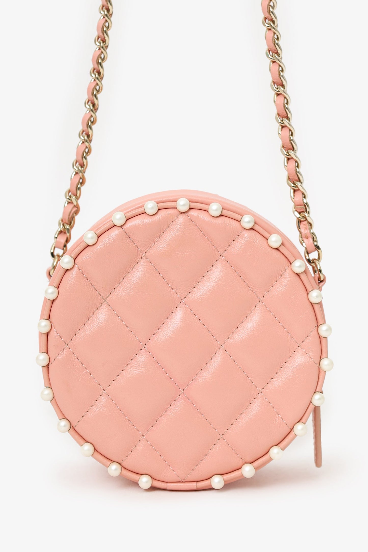 Chanel™ 2019-20 Pink Pearl Round Crossbody Bag