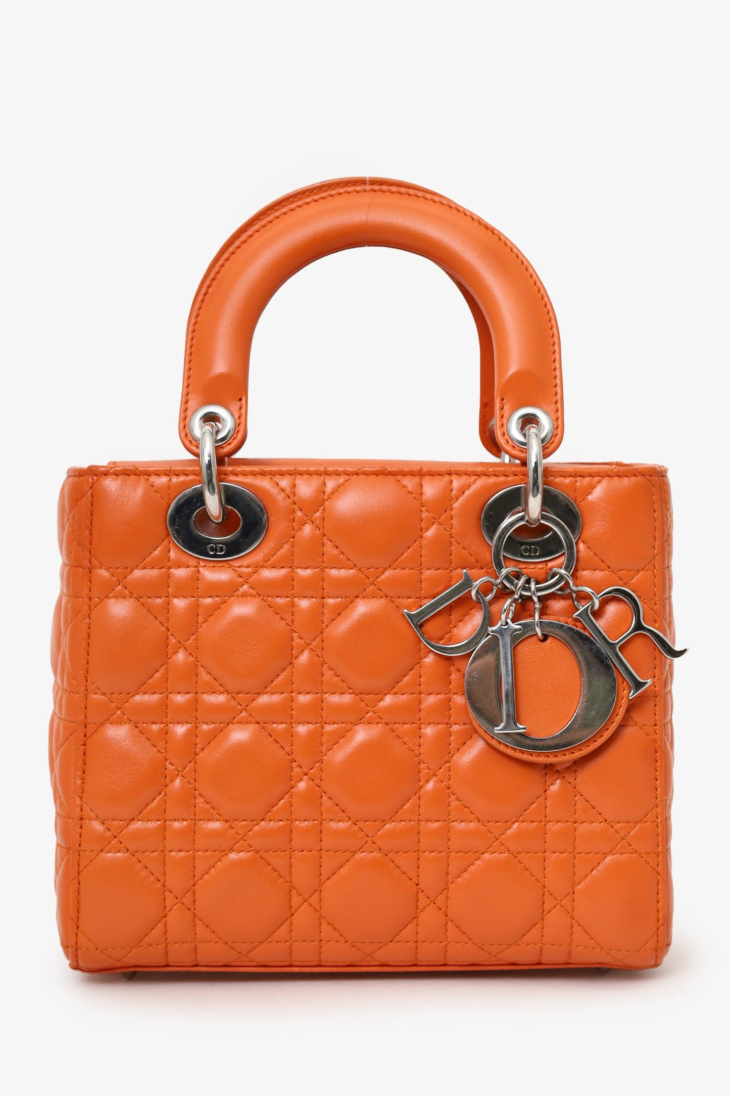 Christian Dior 2016 Orange Leather Cannage Small Lady Dior with Strap
