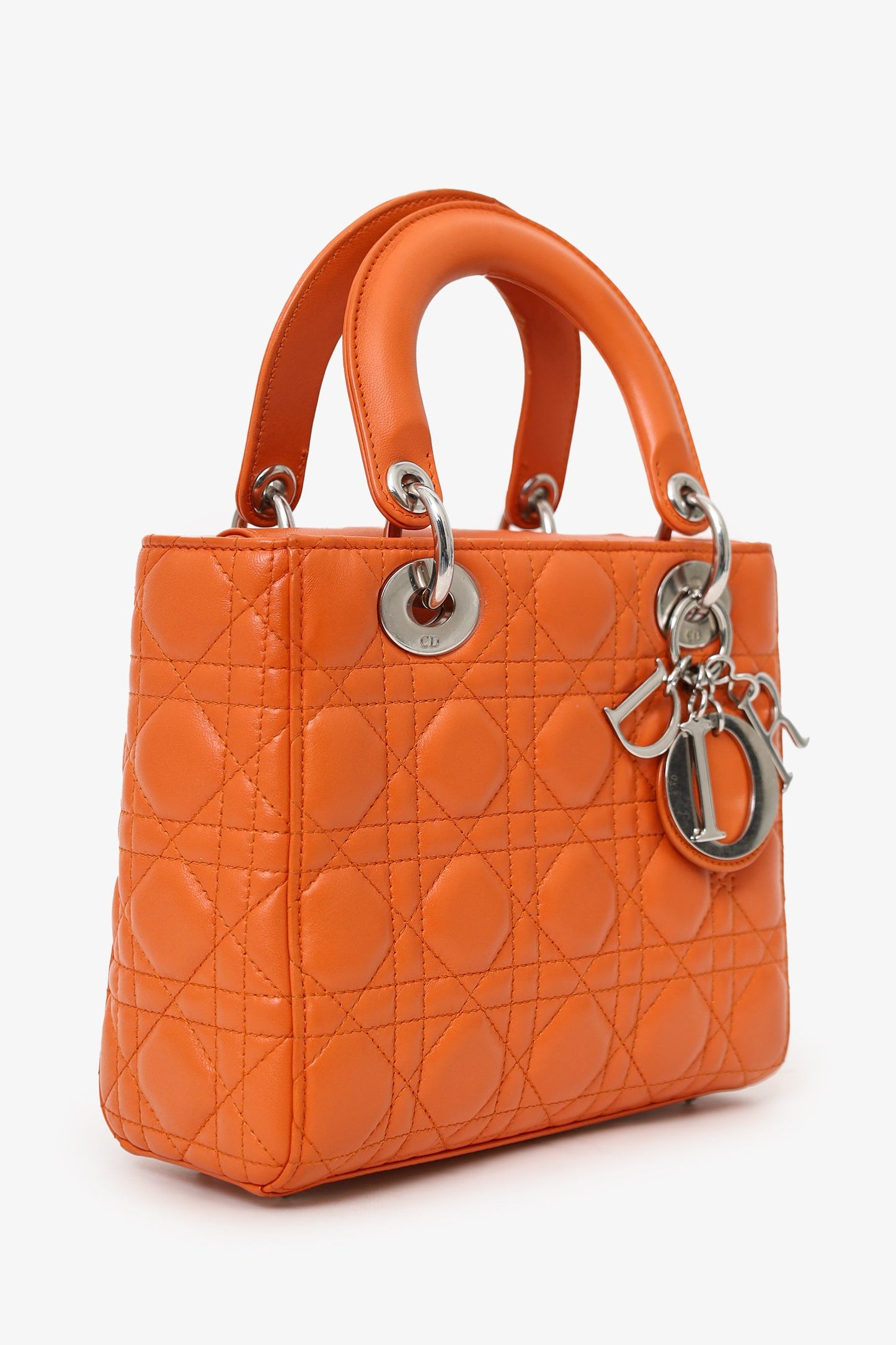 Christian Dior 2016 Orange Leather Cannage Small Lady Dior with Strap