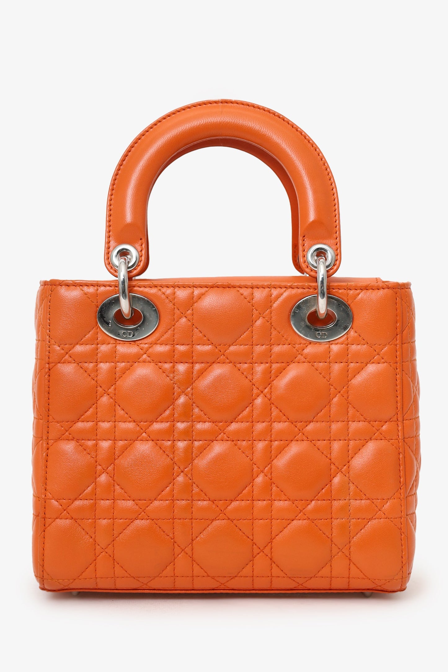 Christian Dior 2016 Orange Leather Cannage Small Lady Dior with Strap