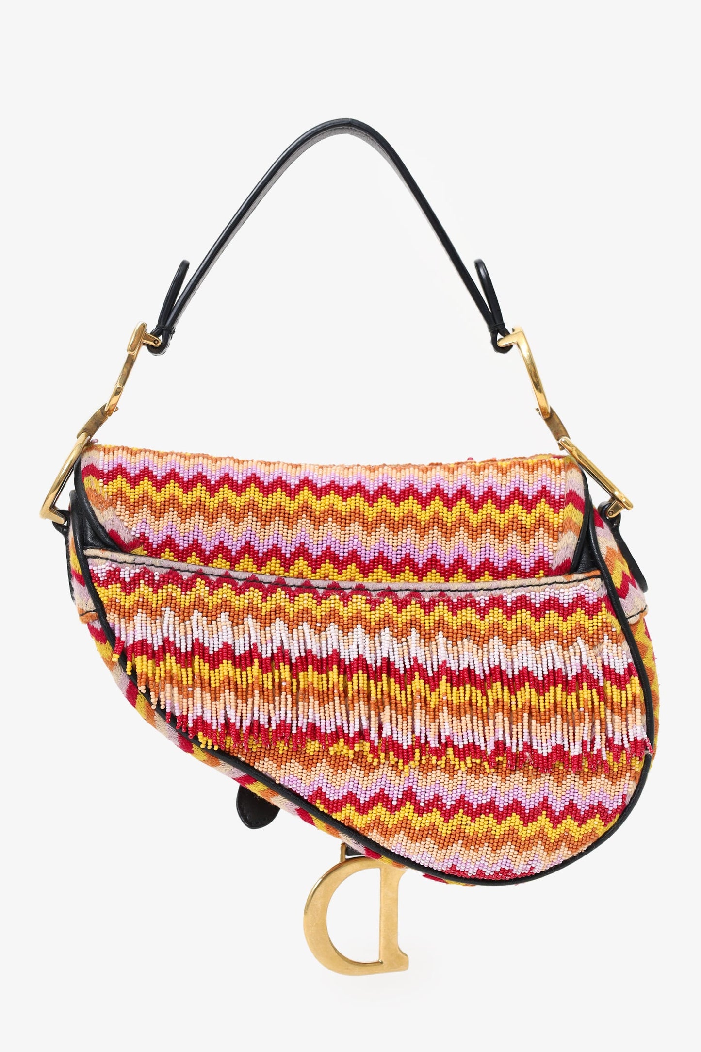 Christian Dior 2018 Multicolour Embroidered Fringe Beaded Mini Saddle Bag With Canvas Strap