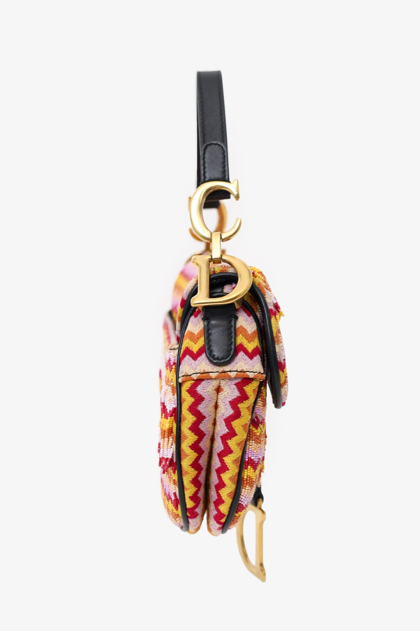 Christian Dior 2018 Multicolour Embroidered Fringe Beaded Mini Saddle Bag With Canvas Strap