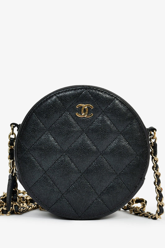 Chanel™ 2018/19 Iridescent Black Caviar Round Crossbody