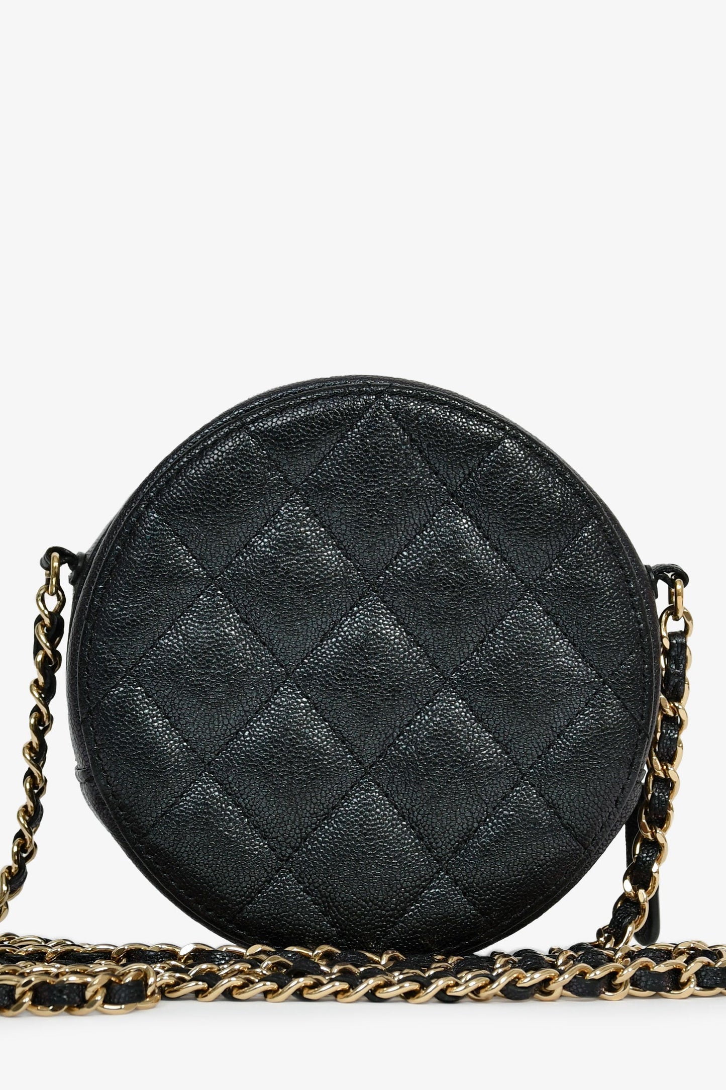 Chanel™ 2018/19 Iridescent Black Caviar Round Crossbody