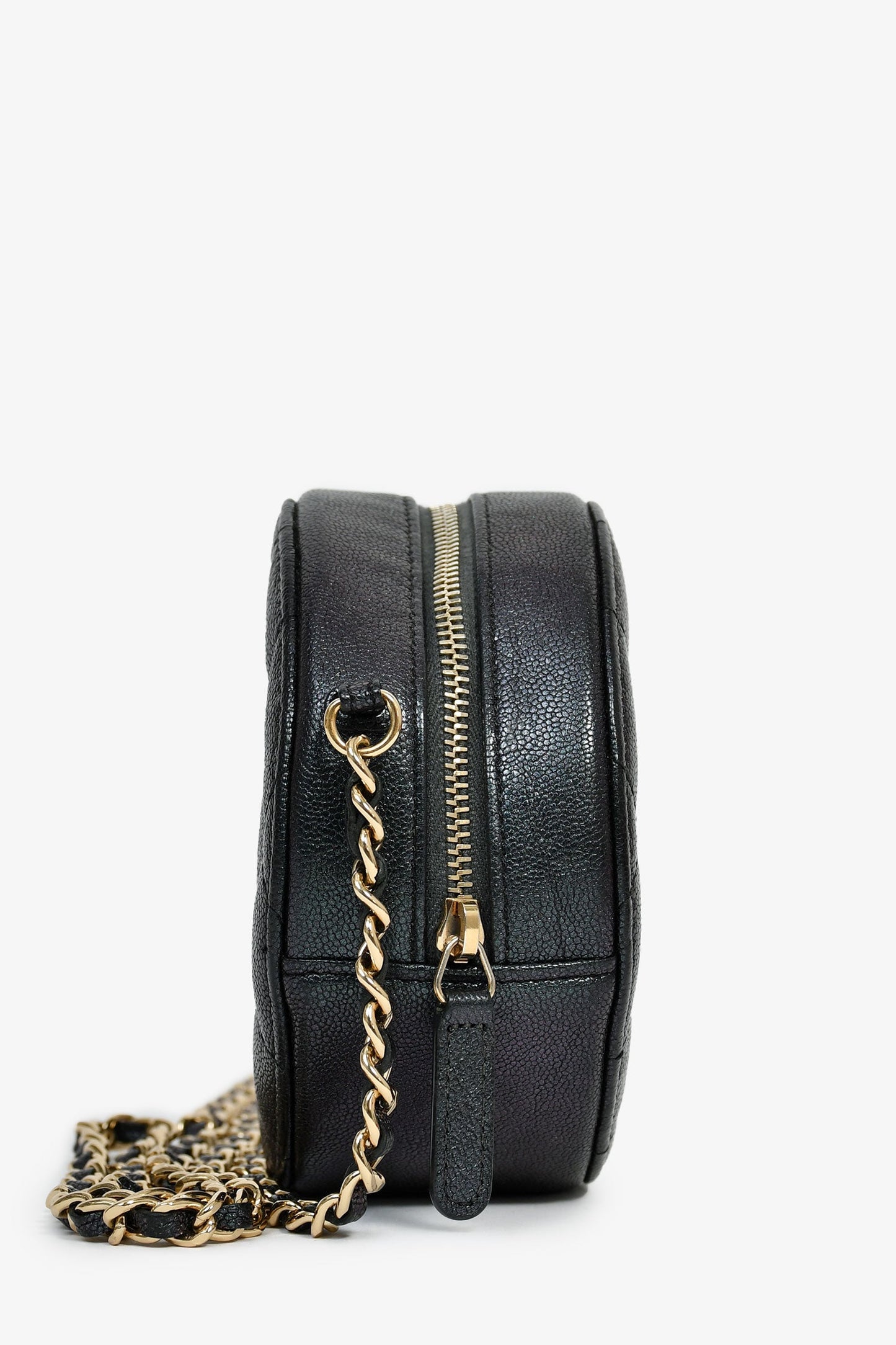 Chanel™ 2018/19 Iridescent Black Caviar Round Crossbody