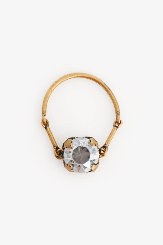 Christian Dior Antique Gold Tone Metal Crystal Ring