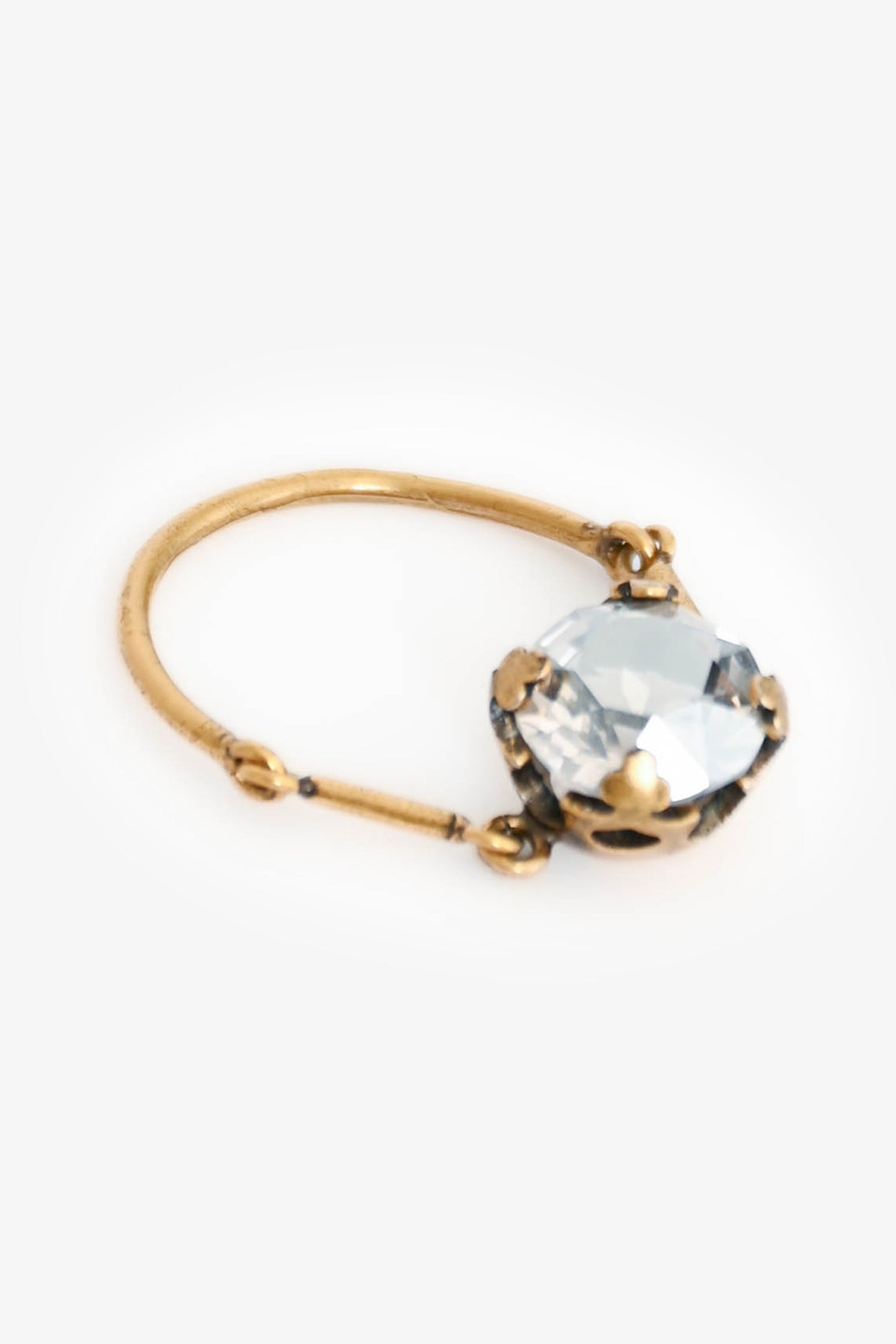 Christian Dior Antique Gold Tone Metal Crystal Ring