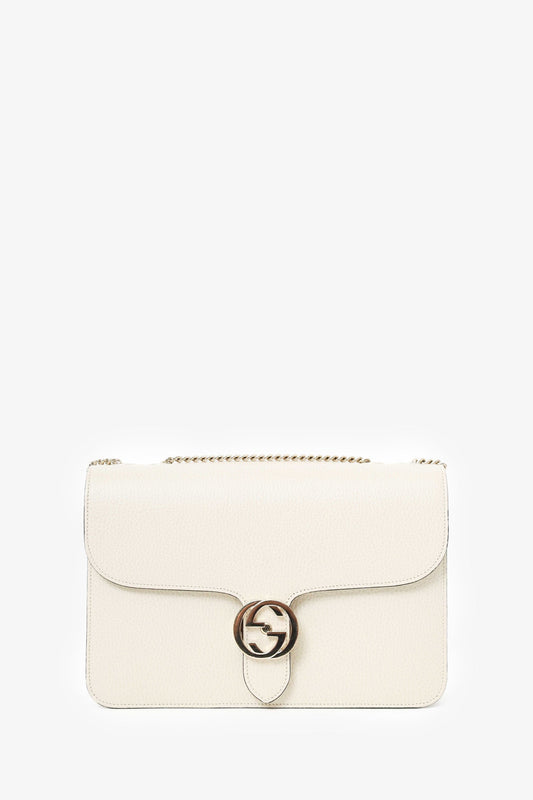 Gucci White Calfskin Medium Dollar Interlocking G Shoulder Bag