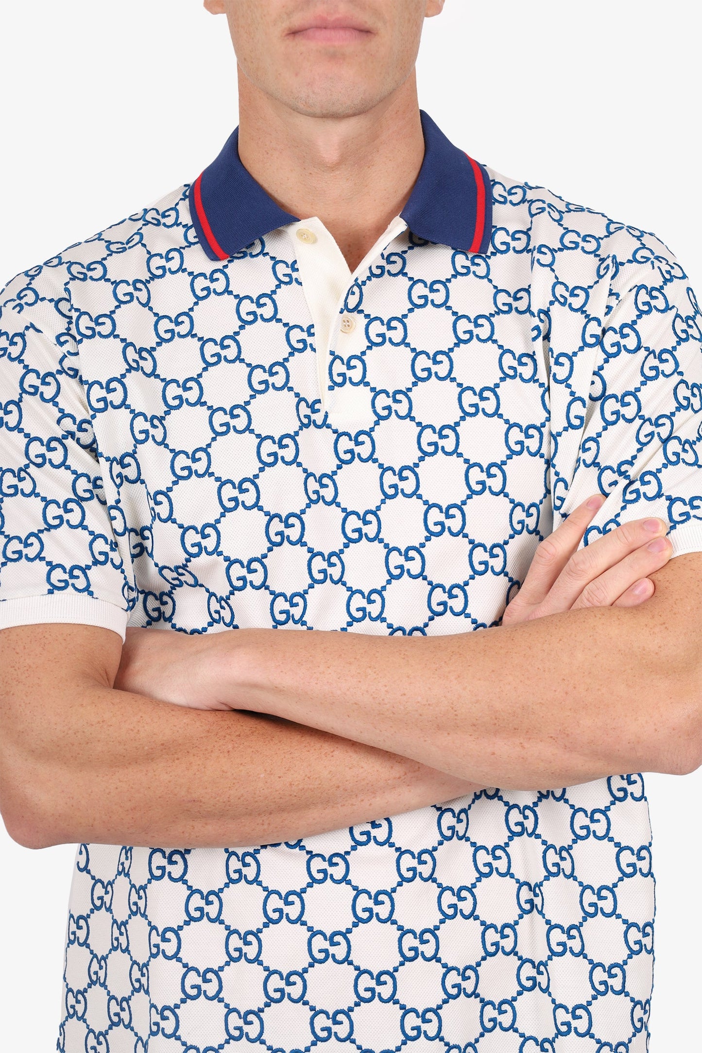 Gucci Blue/White Cotton GG Stretch Polo Size XXL Mens