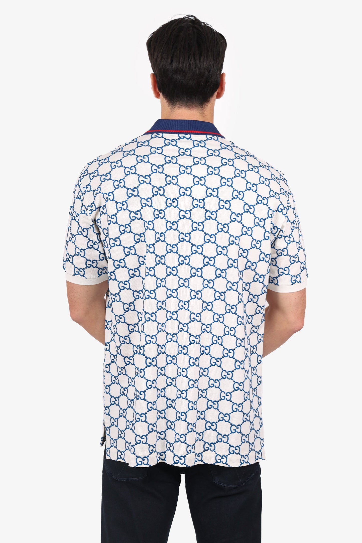 Gucci Blue/White Cotton GG Stretch Polo Size XXL Mens