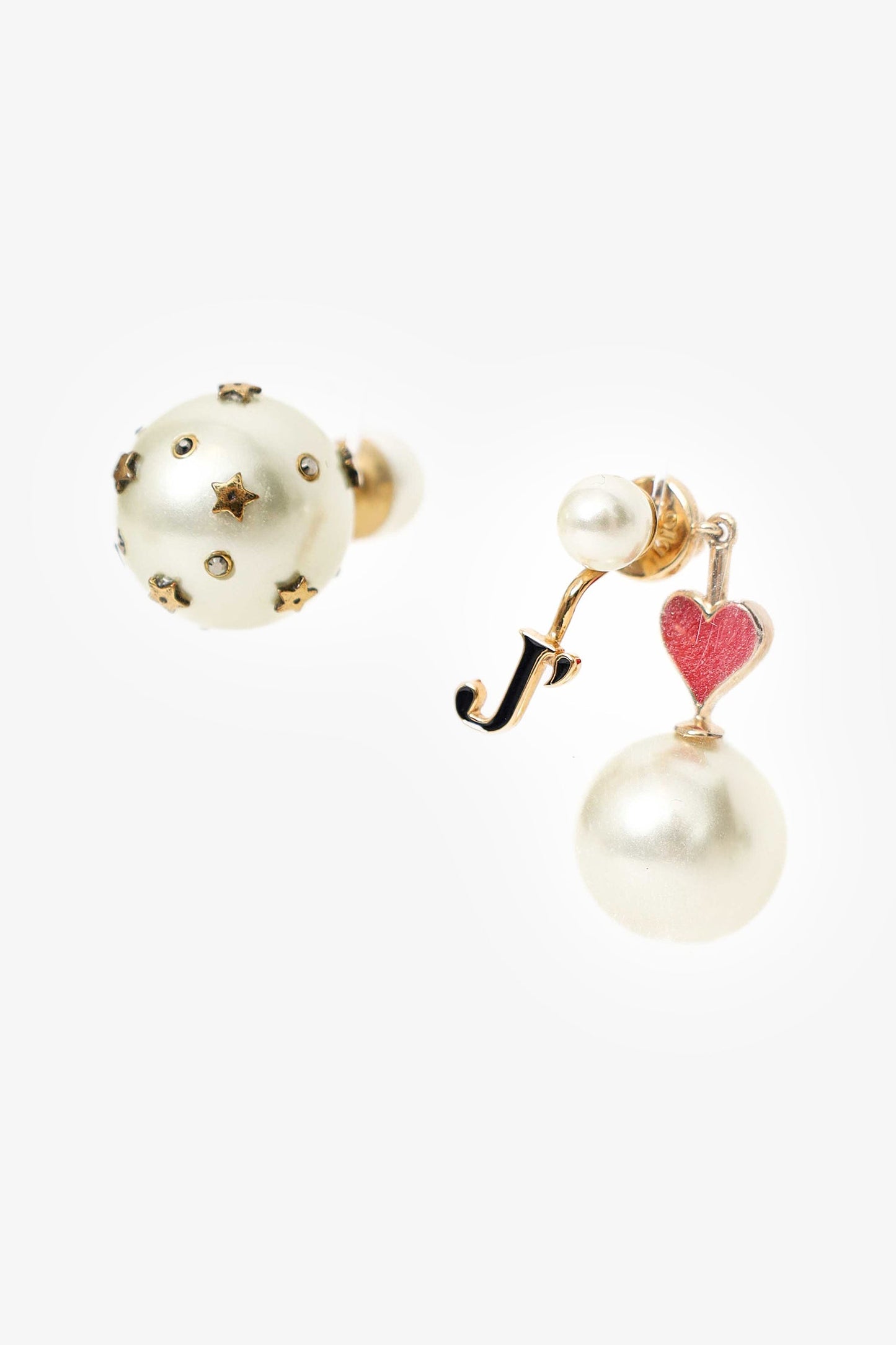 Christian Dior Gold Plated Pearl Drop Asymmetrical Earrings