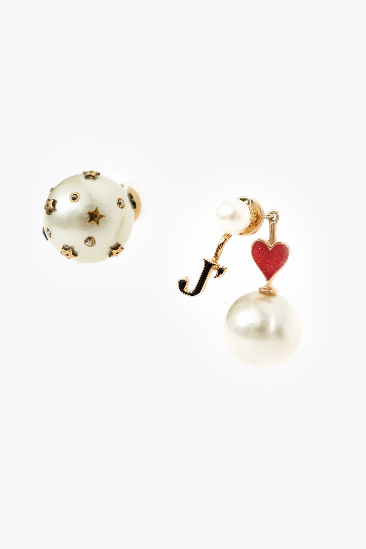 Christian Dior Gold Plated Pearl Drop Asymmetrical Earrings