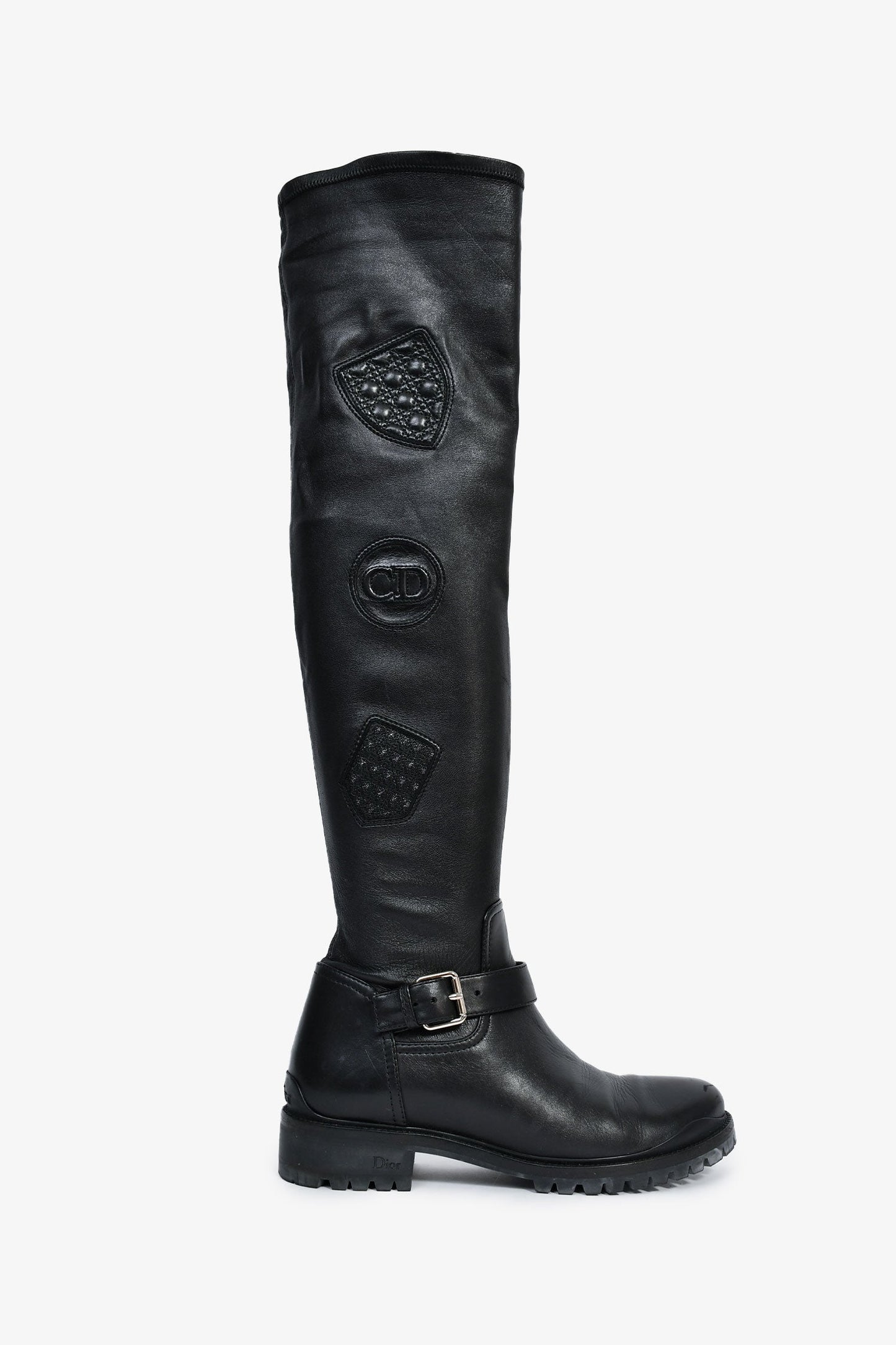 Christian Dior Black Leather Thigh High Boots Size 9
