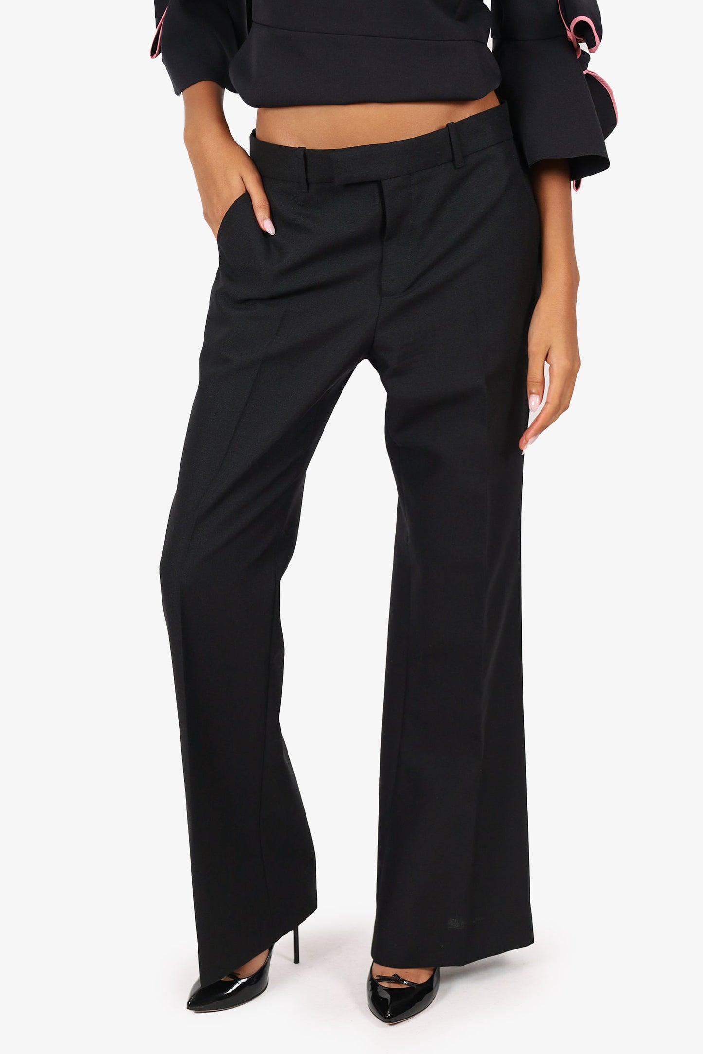 Gucci Black Wool Mohair Straight Legs Trousers Size 42