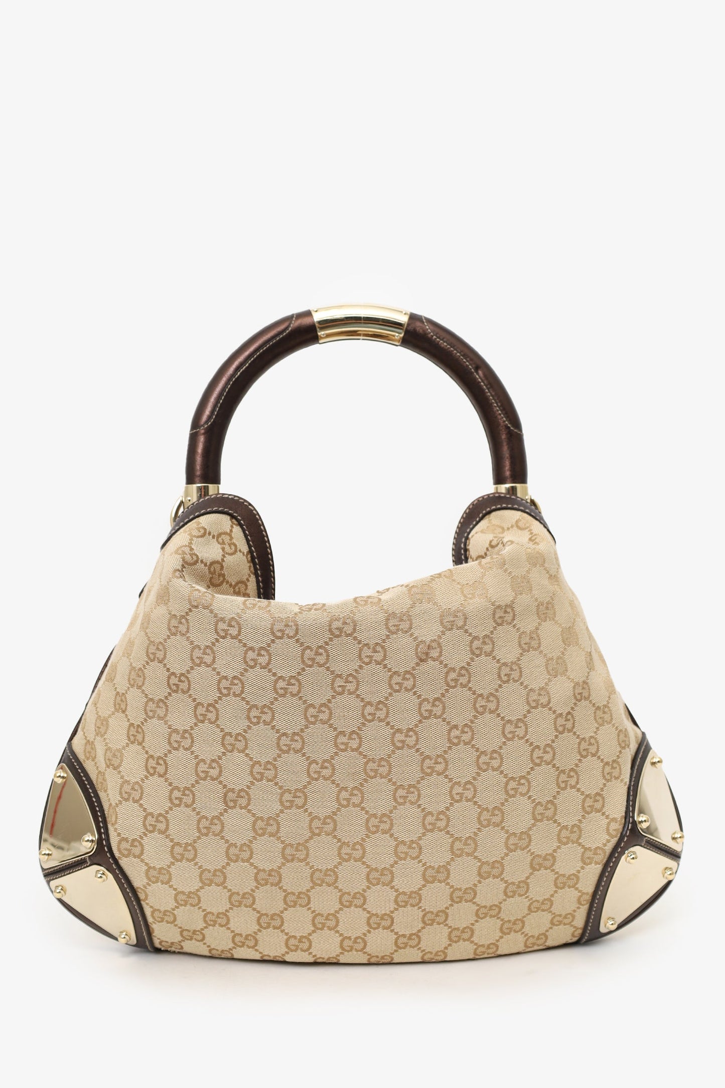 Gucci Beige/Metallic Brown GG Canvas/Leather Small Mink Indy Hobo With Strap