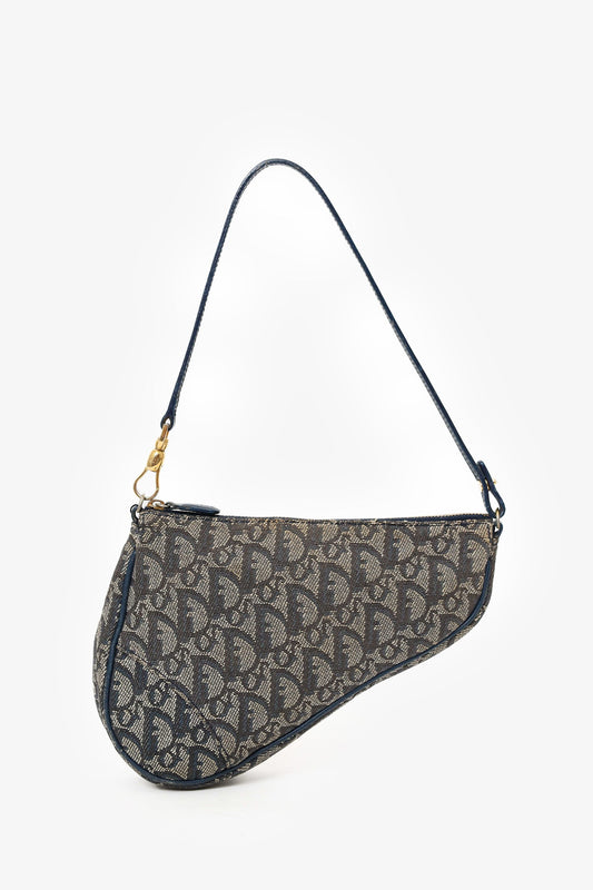 Christian Dior Blue Diorissimo Canvas Saddle Pochette