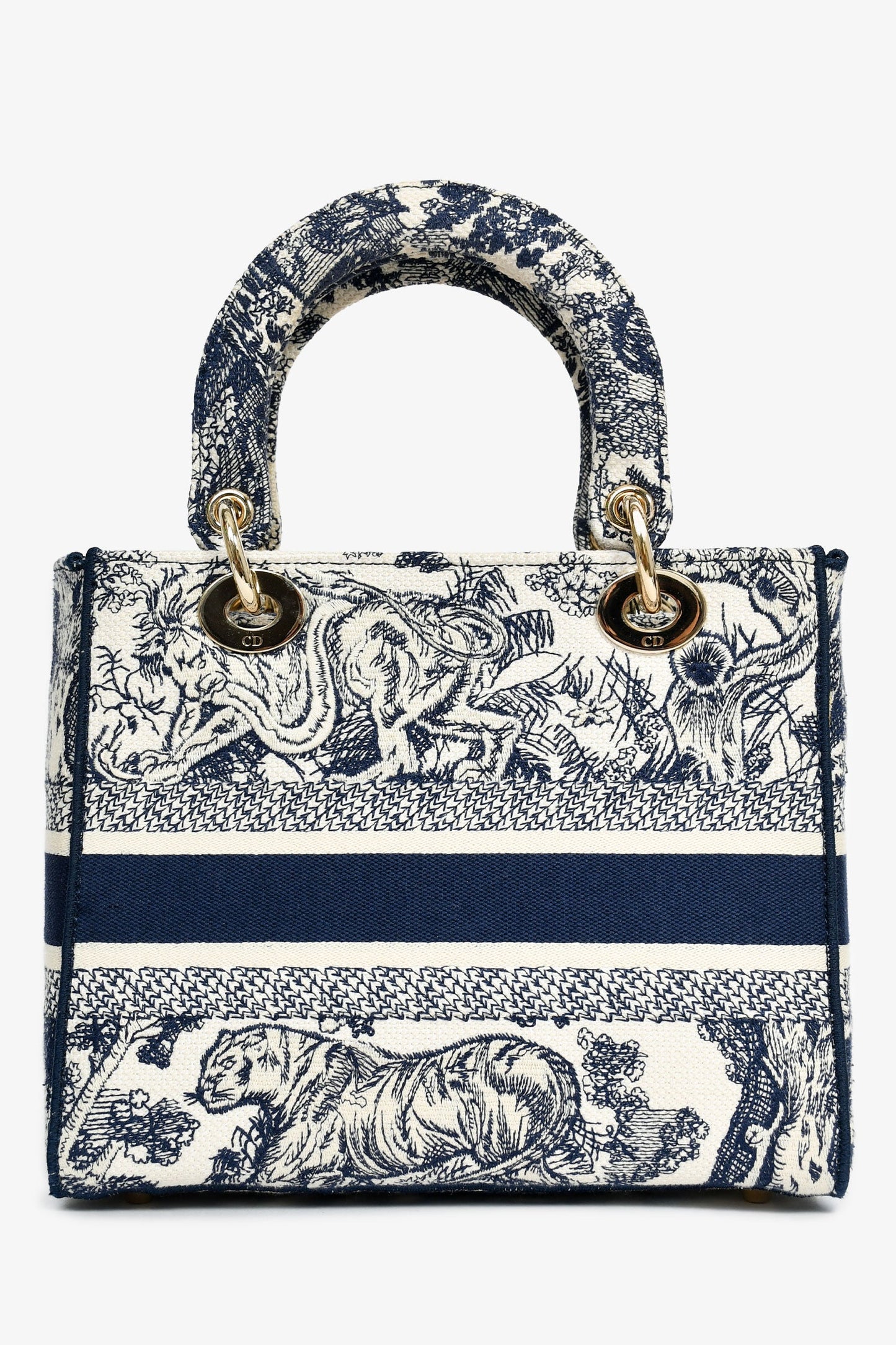 Christian Dior 2022 Navy/White Jacquard D-Lite Medium Top Handle with Strap