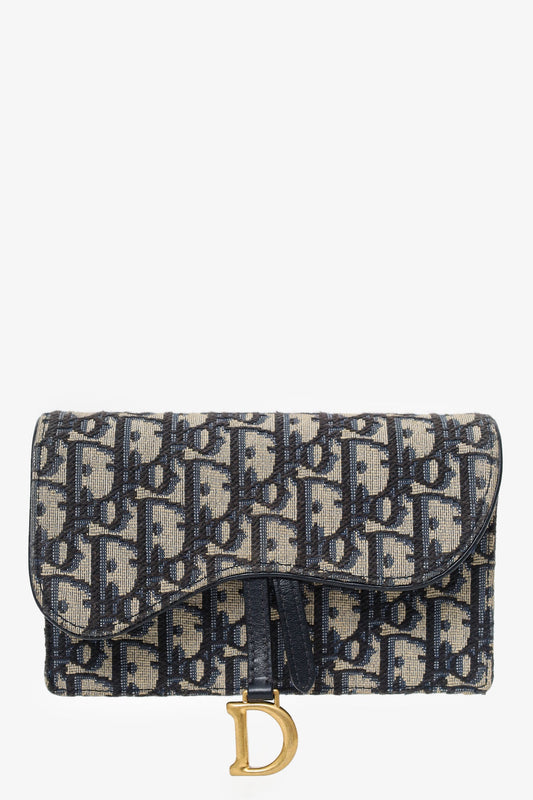 Christian Dior 2022 Navy Oblique Jacquard Saddle Belt Pouch