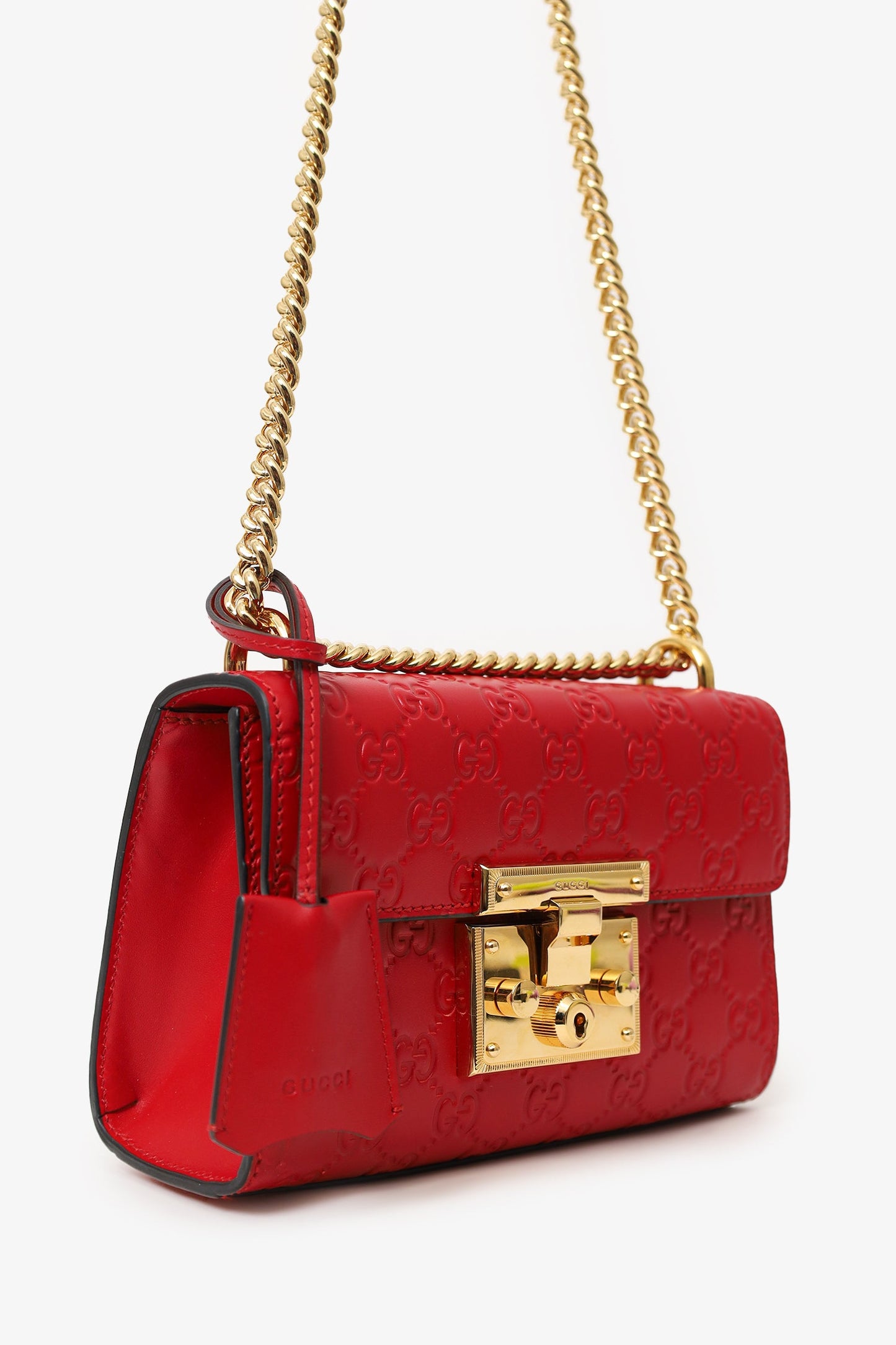 Gucci Red Leather Guccissima Padlock Crossbody Bag