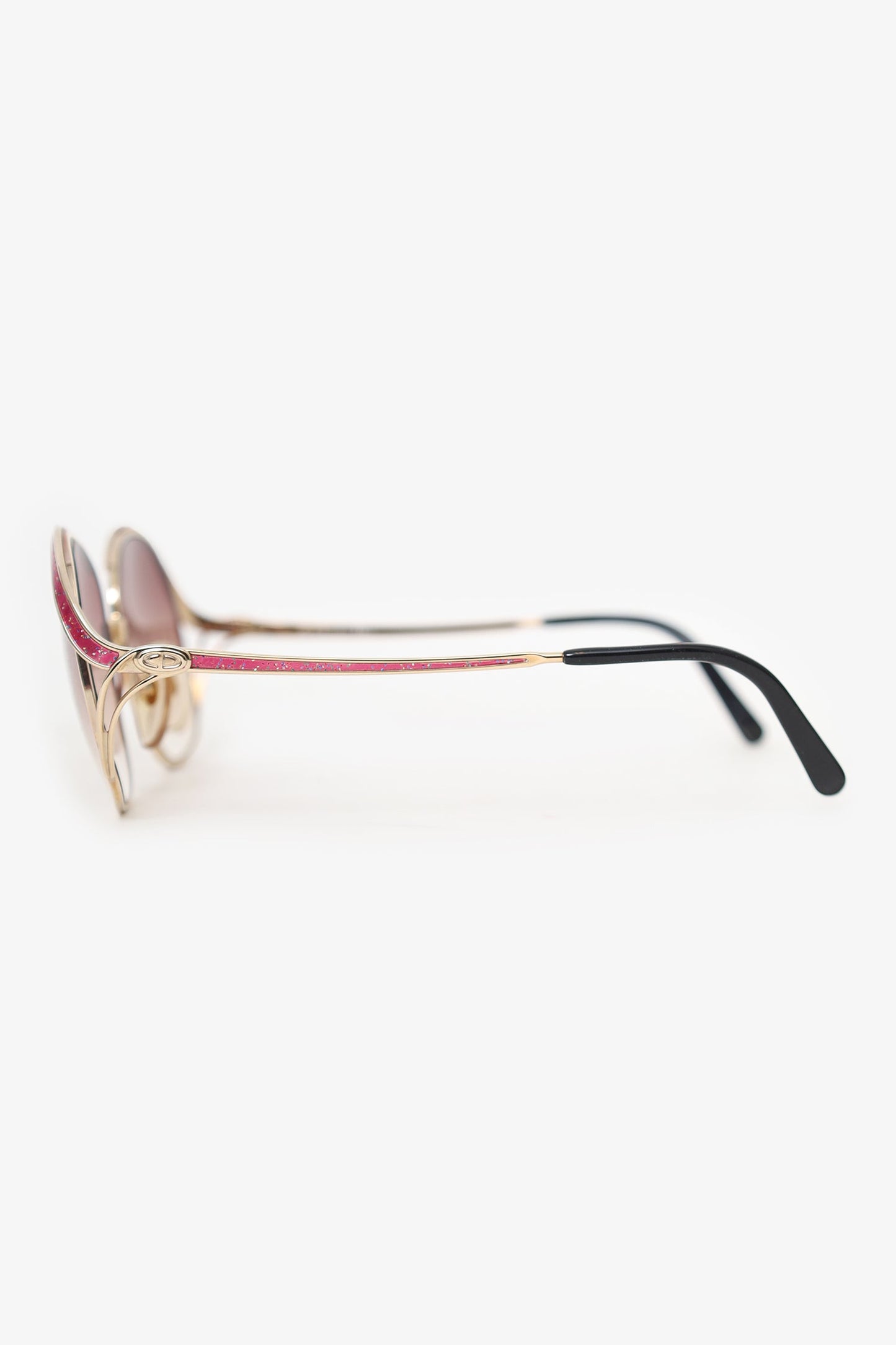 Christian Dior Vintage Gold/Pink Frame Square Sunglasses