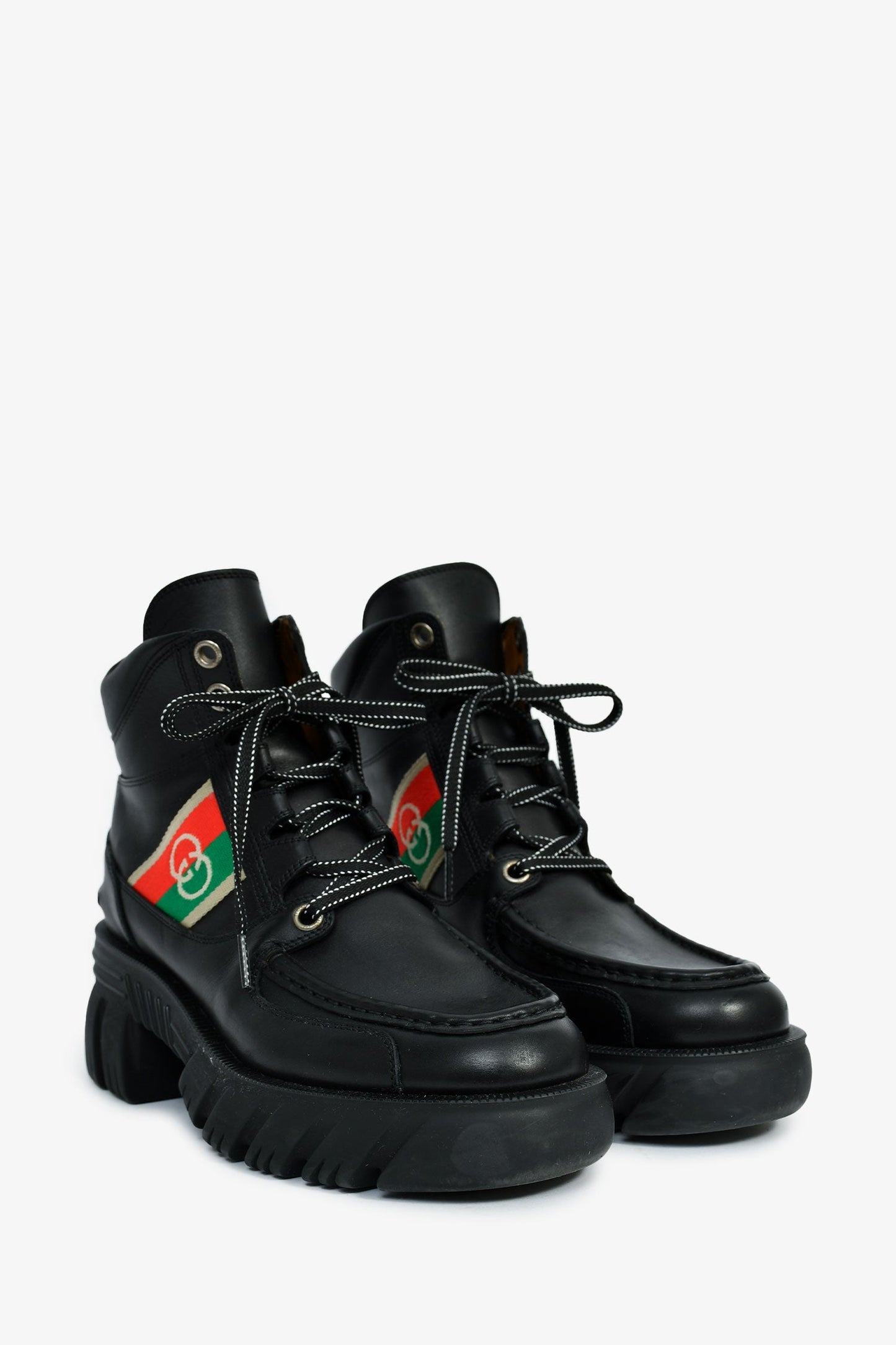Gucci Black Leather Lace-Up Combat Boots Size 39