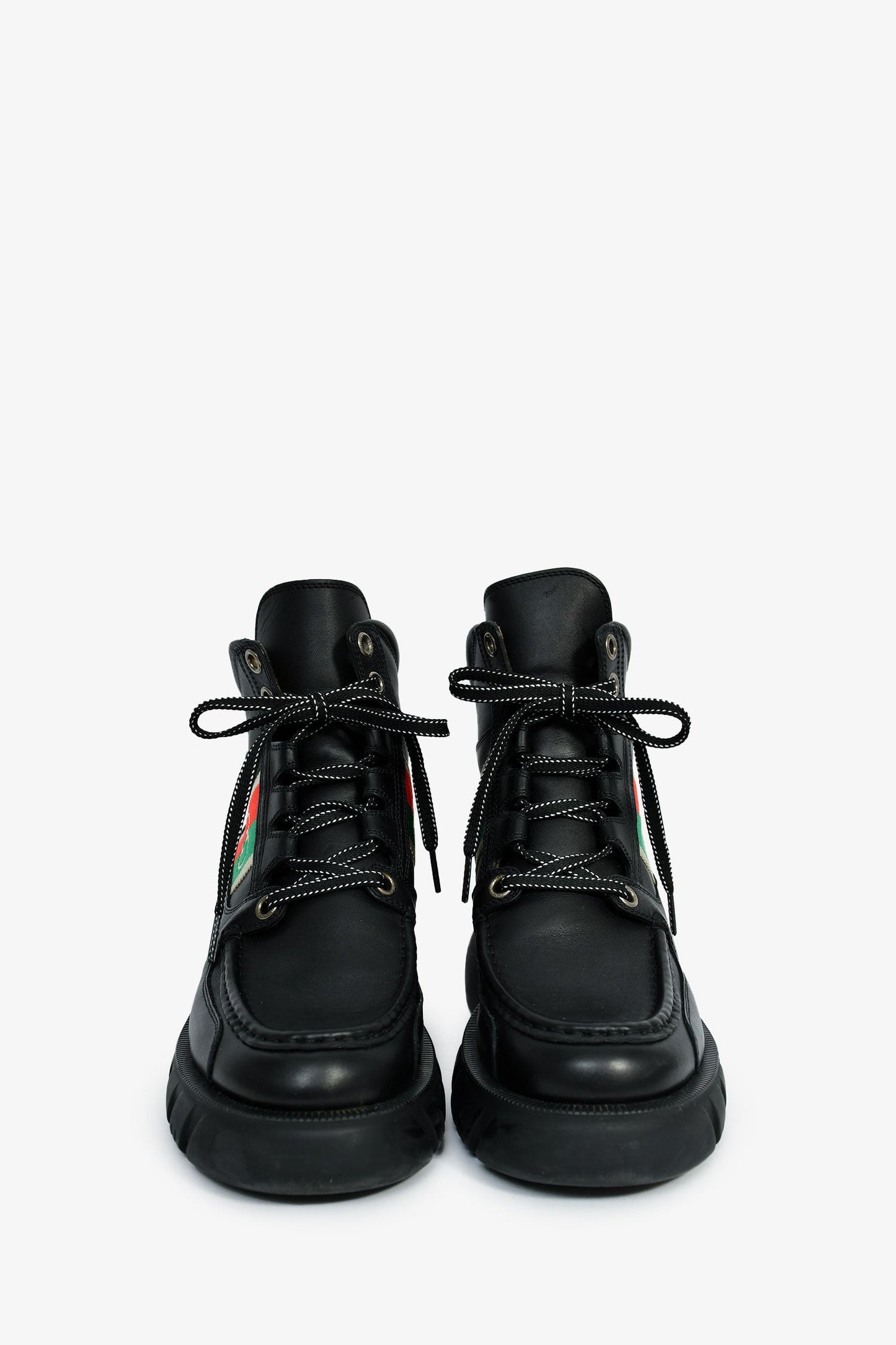 Gucci Black Leather Lace-Up Combat Boots Size 39