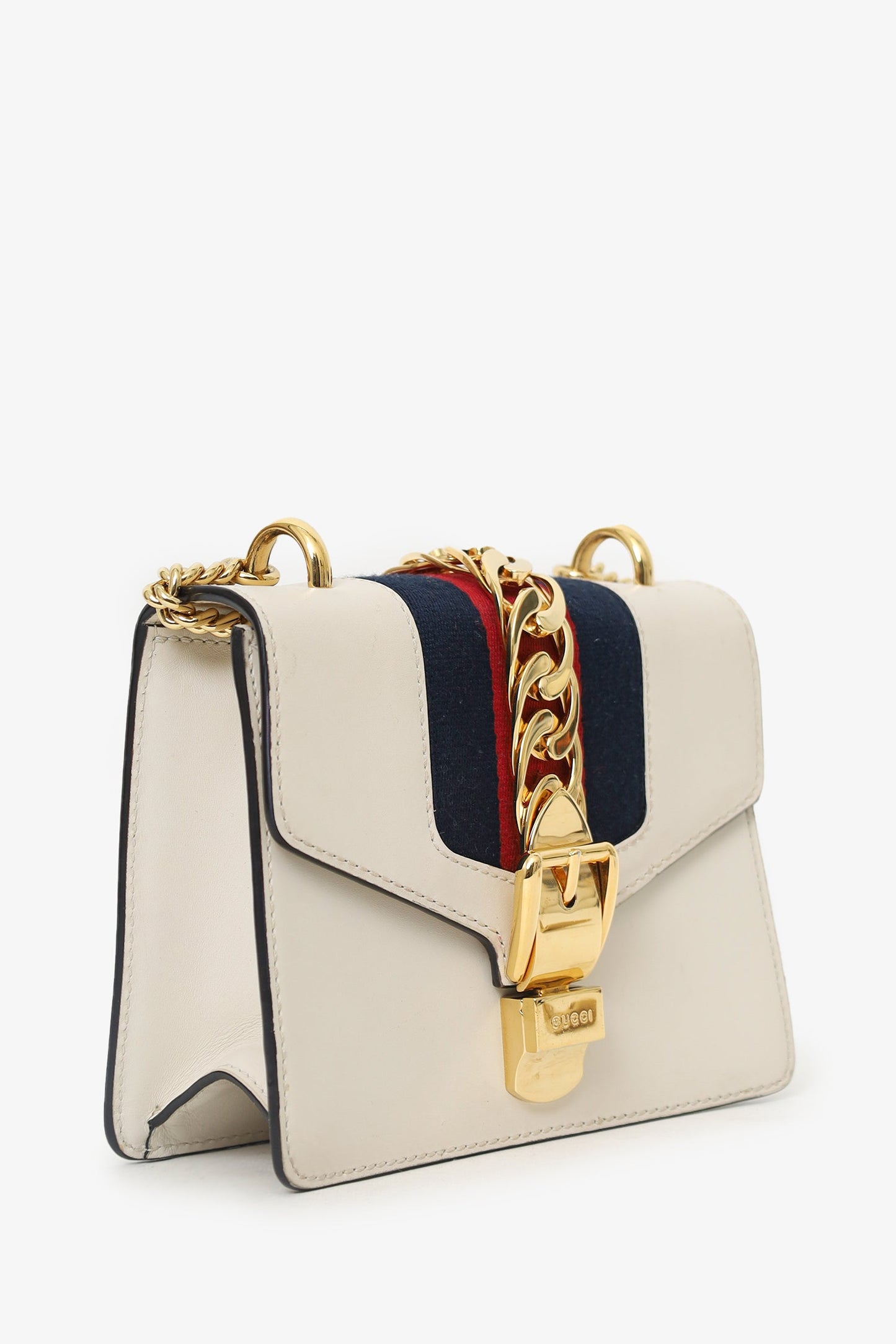 Gucci Cream Leather Web Mini Sylvie Chain Bag