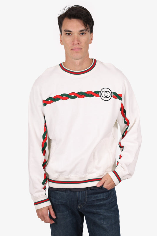 Gucci White/Red Gucci Logo Sweater Size XL