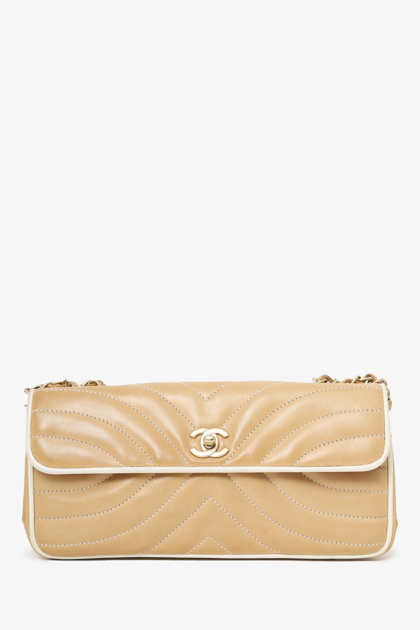 Chanel 2003-04 Beige Leather East West Flap Bag