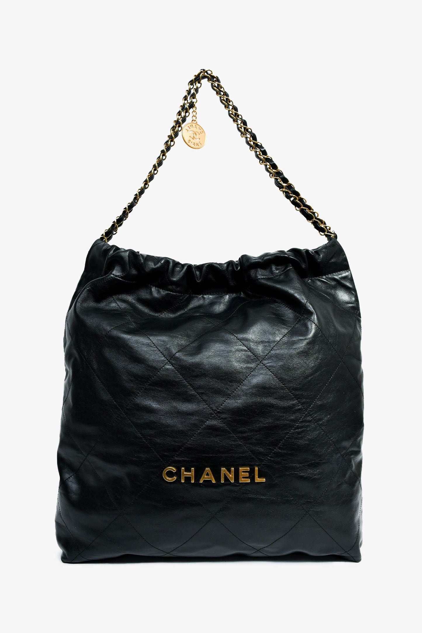Chanel™ 2022+ Black Leather Large 22 Hobo Shoulder Bag with Pouch