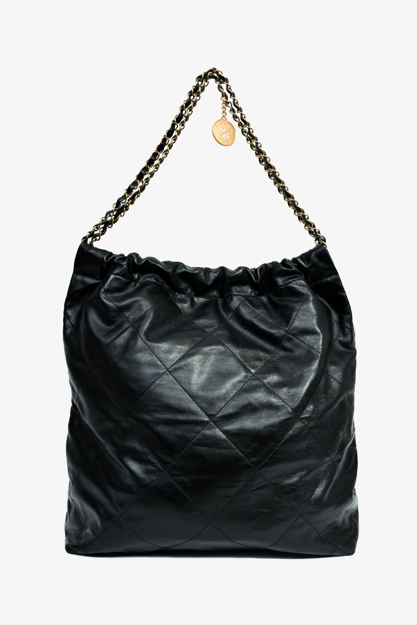 Chanel™ 2022+ Black Leather Large 22 Hobo Shoulder Bag with Pouch