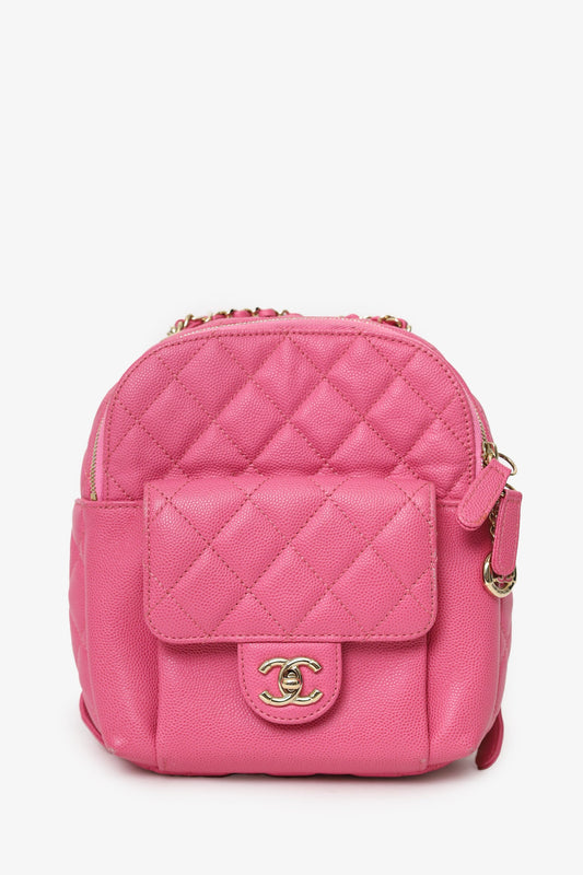Chanel™ 2019 Hot Pink Caviar Leather Mini Chain Backpack