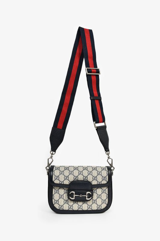 Gucci Navy GG Monogram 'Horsebit 1955' Small Shoulder Bag