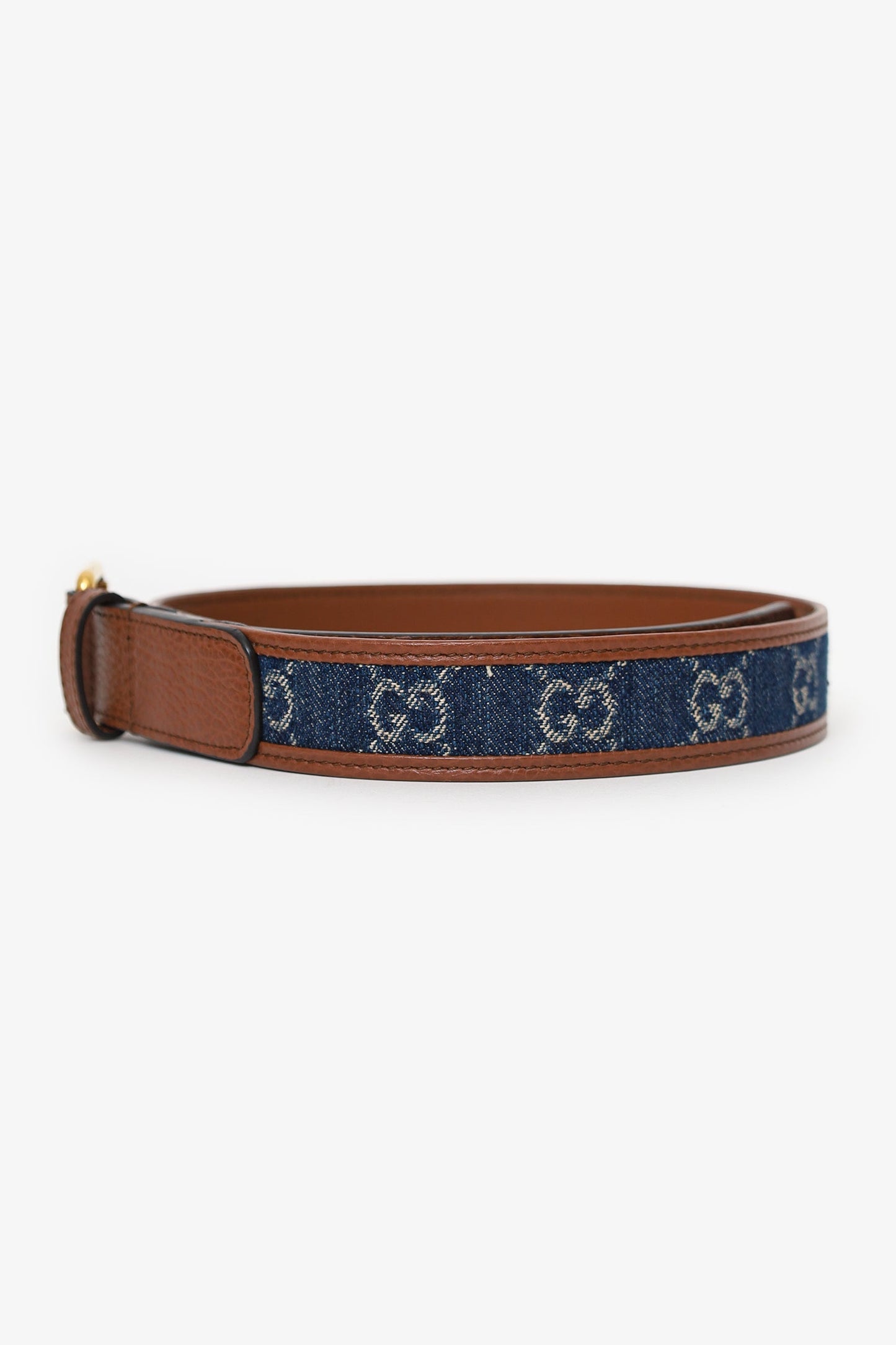 Gucci Blue/Brown GG Denim Leather Trim Embellishment Belt Size 65