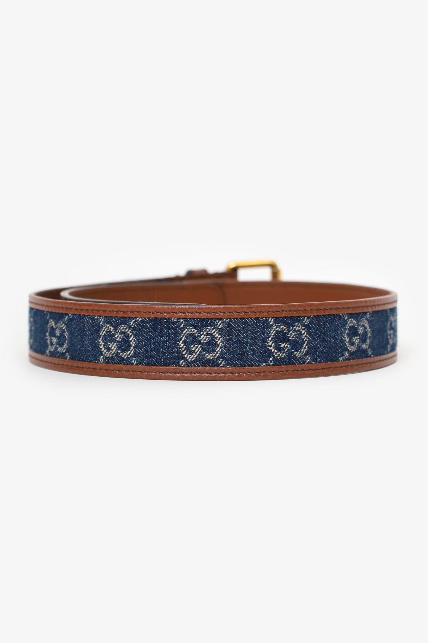 Gucci Blue/Brown GG Denim Leather Trim Embellishment Belt Size 65