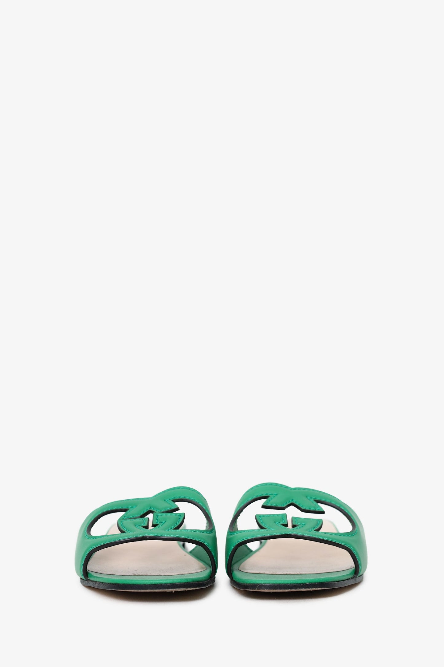 Gucci Green Leather Interlocking G Cut-Out Sandals Size 37.5