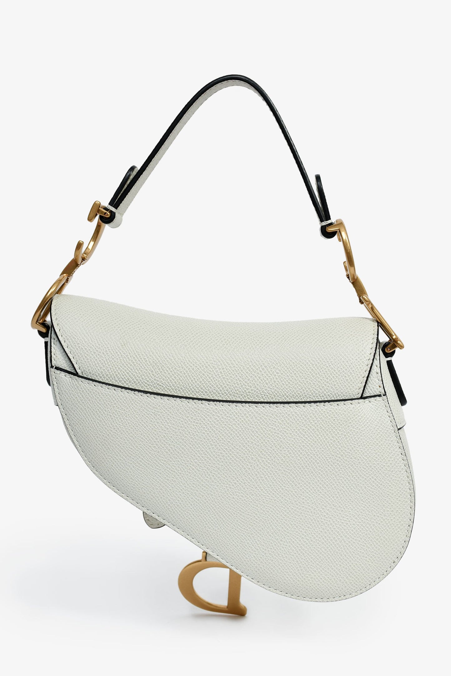 Christian Dior 2021 White Grained Leather Mini Saddle Bag