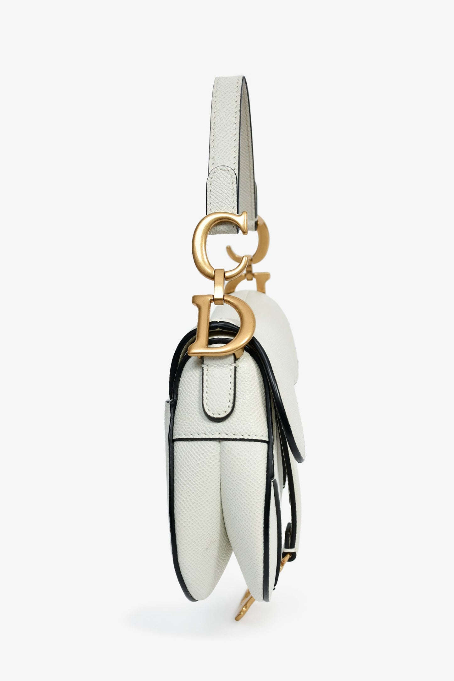 Christian Dior 2021 White Grained Leather Mini Saddle Bag