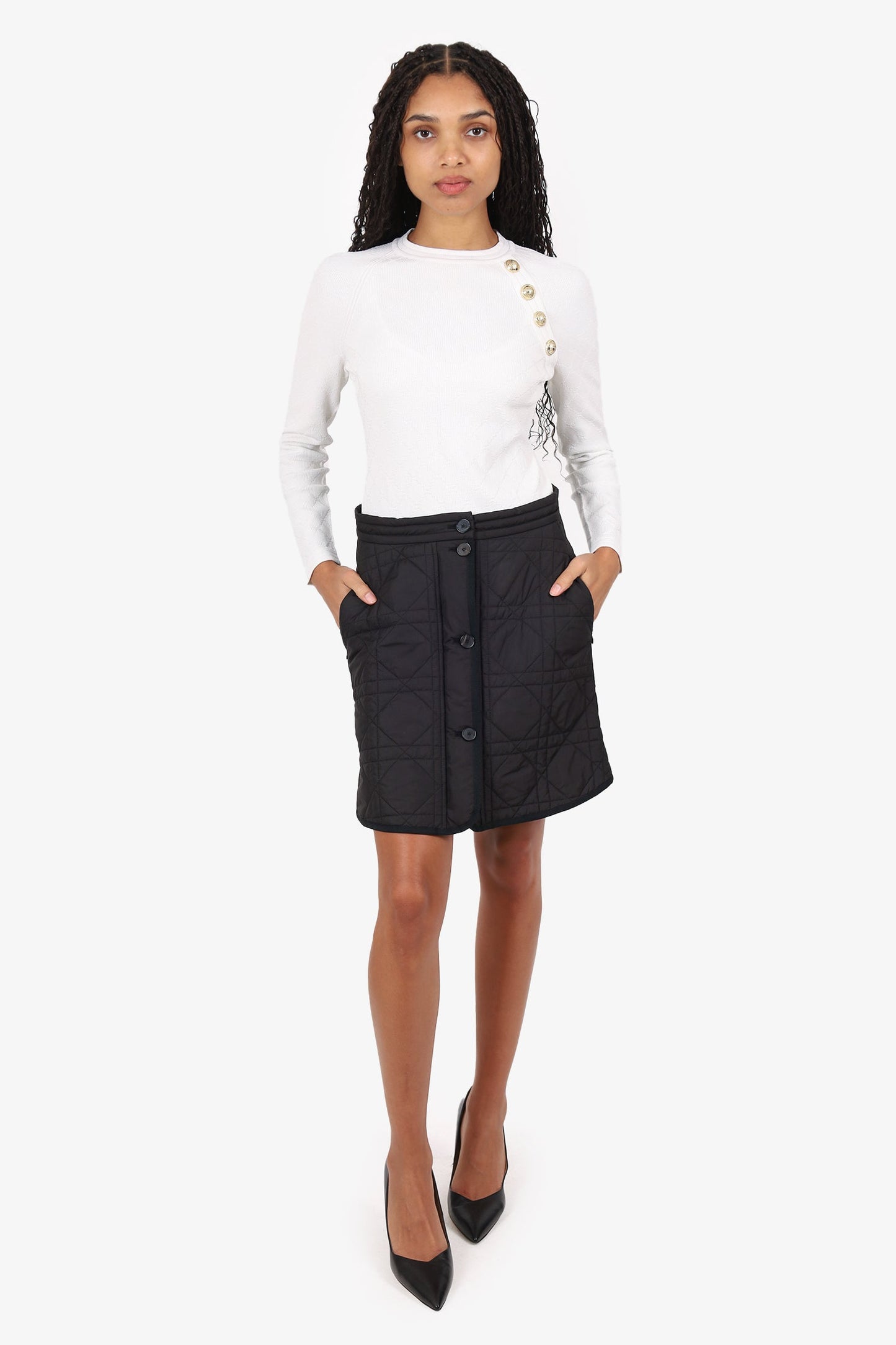 Christian Dior Grey Nylon Macrocannage Mini Skirt Size 8