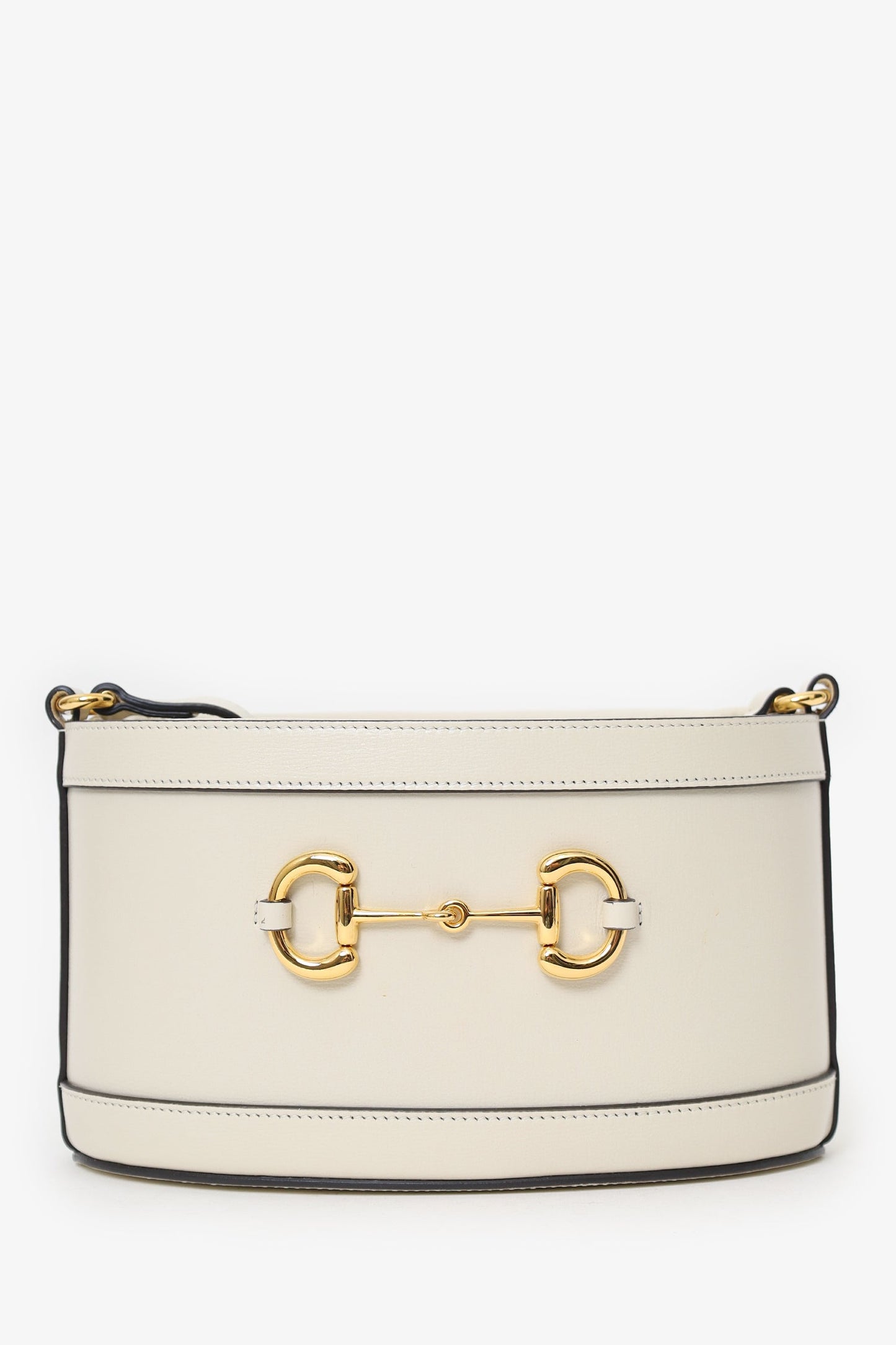Gucci White Leather 1955 Horsebit Drawstring Bucket Bag