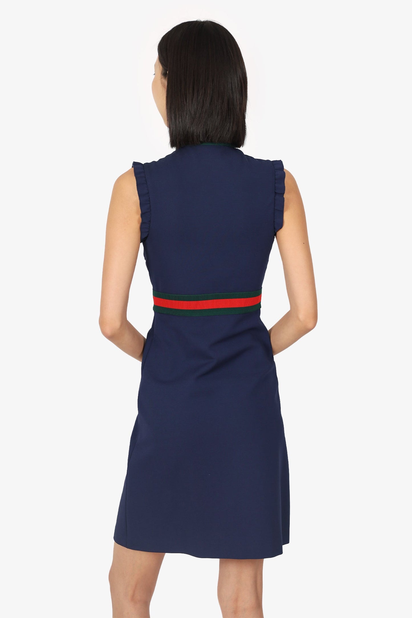 Gucci Navy Ruffled Wed Trim Sleeveless Midi Dress Size XS