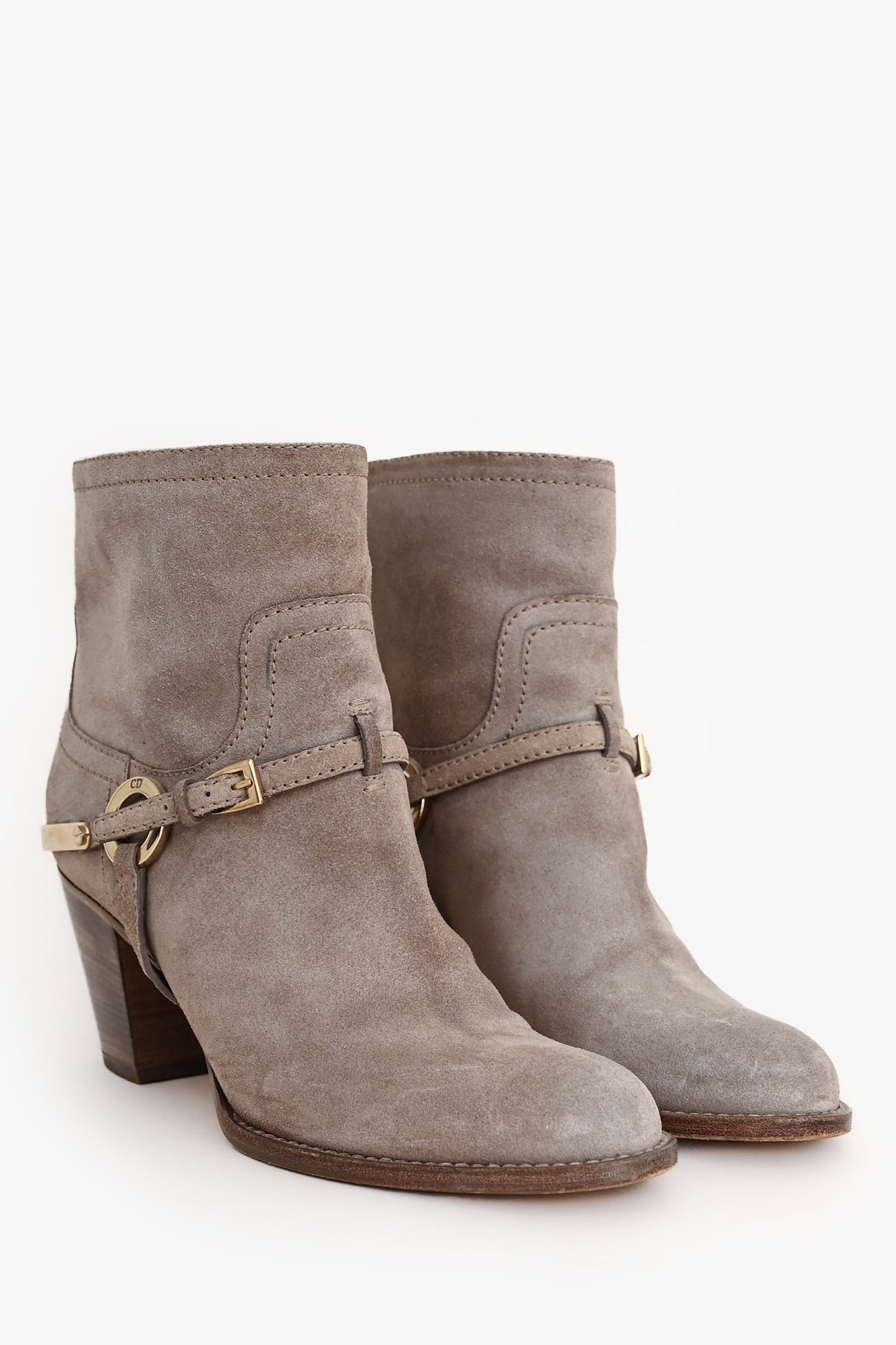 Christian Dior Grey Ombre Suede CD Buckled Heeled Ankle Boots Size 36.5